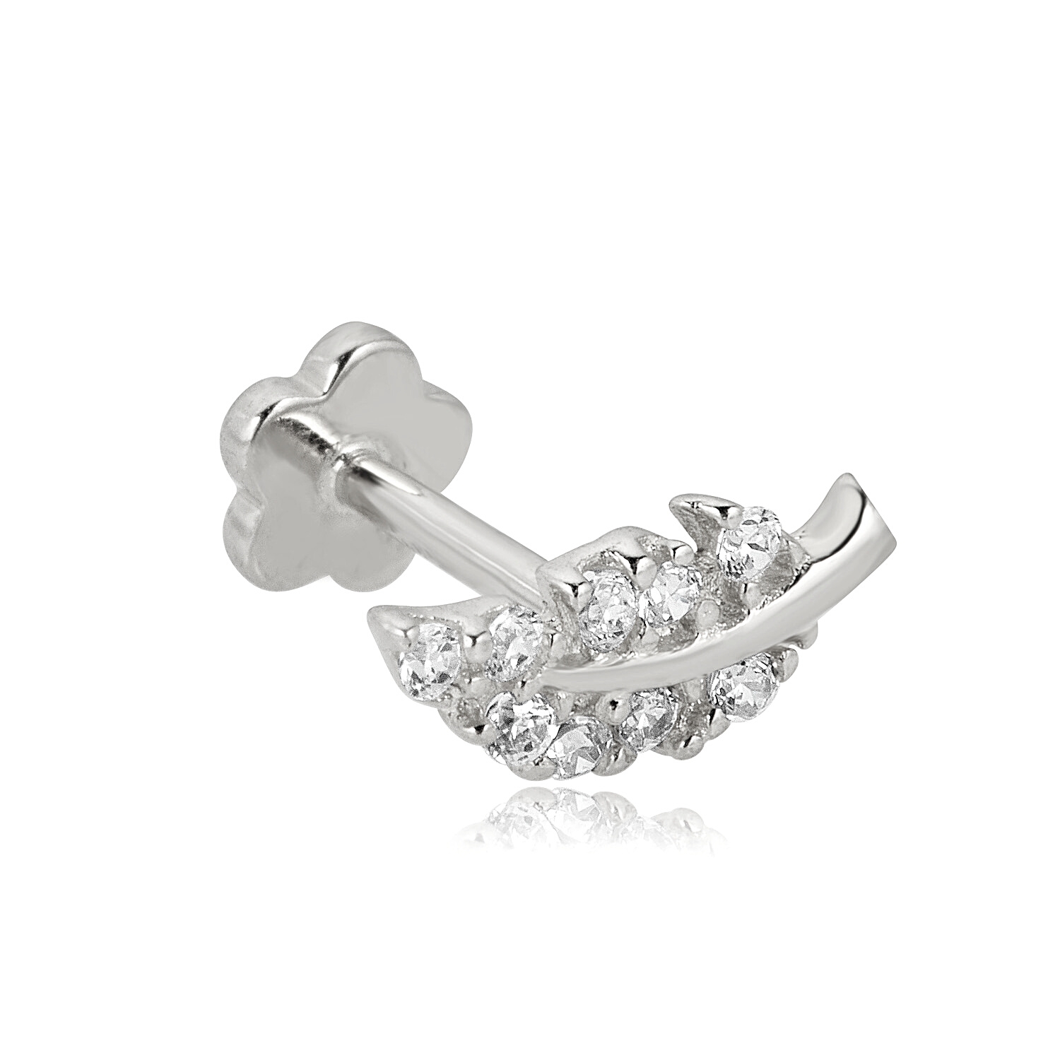 AVORA 14K Gold Cubic Zirconia CZ Sideways Leaf Cartilage Piercing Flat Back - Picture 5 of 9