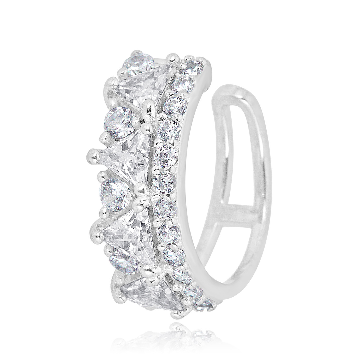 AVORA 925 Sterling Silver Cubic Zirconia CZ Double Row Ear Cuff - Picture 12 of 16