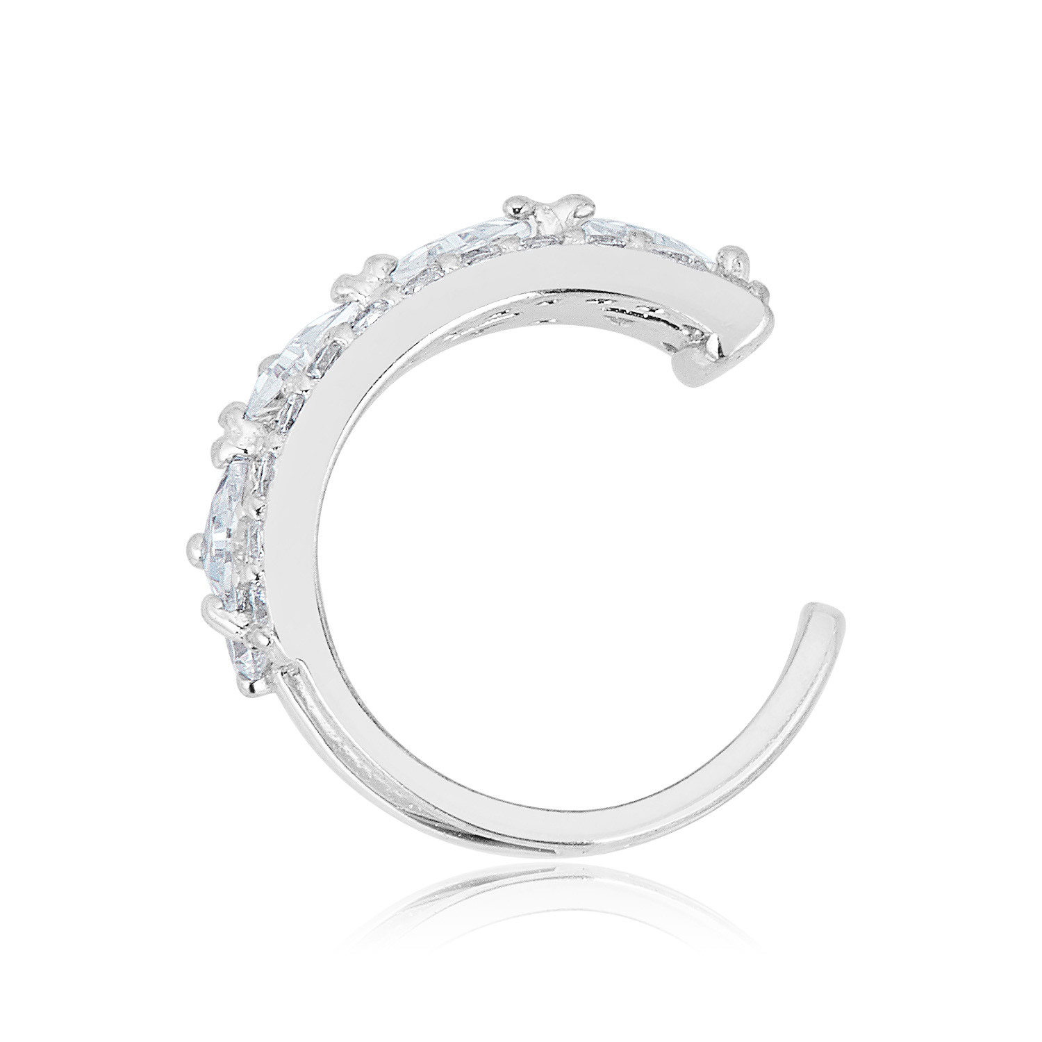 AVORA 925 Sterling Silver Cubic Zirconia CZ Double Row Ear Cuff - Picture 13 of 16