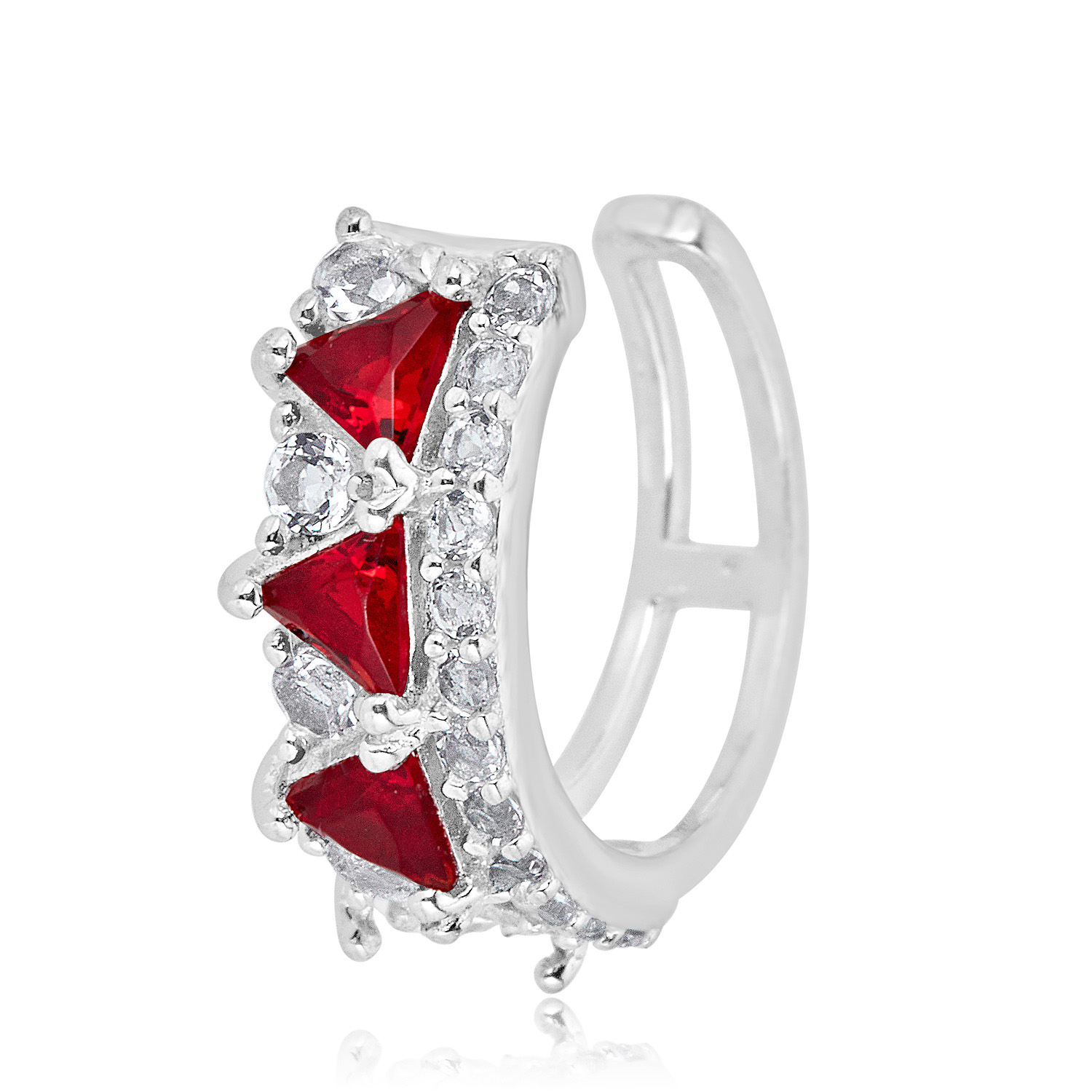 AVORA 925 Sterling Silver Cubic Zirconia CZ Double Row Ear Cuff - Picture 7 of 16
