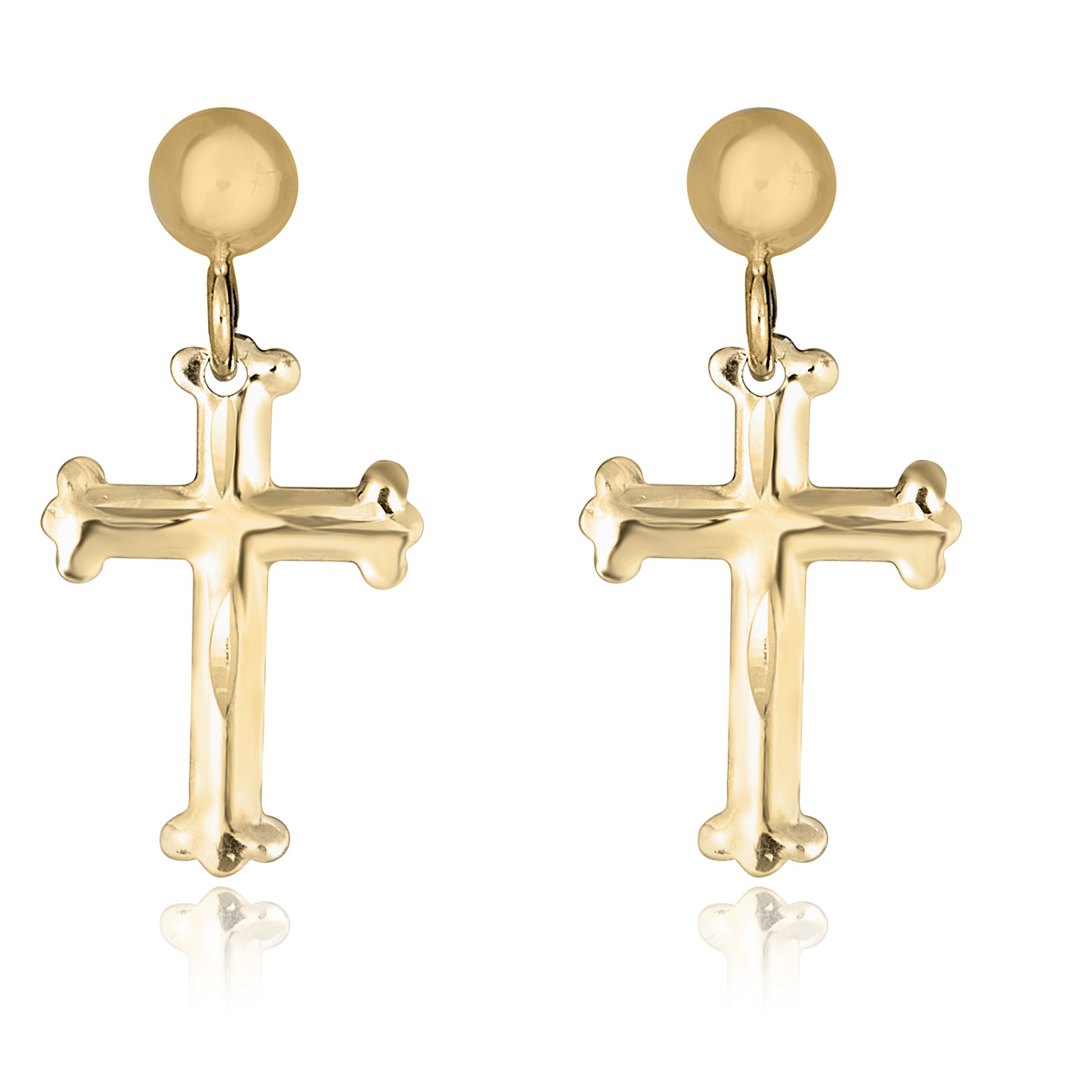 10K Yellow Gold Dangling Cross Earrings