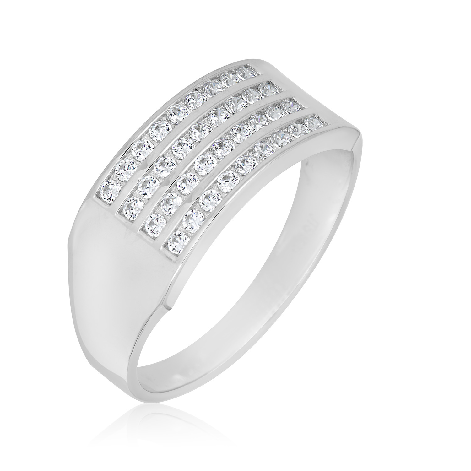 AVORA Men's Four-Row Cubic Zirconia CZ Wedding Band Ring -10K Gold or 925 Silver - Picture 6 of 9