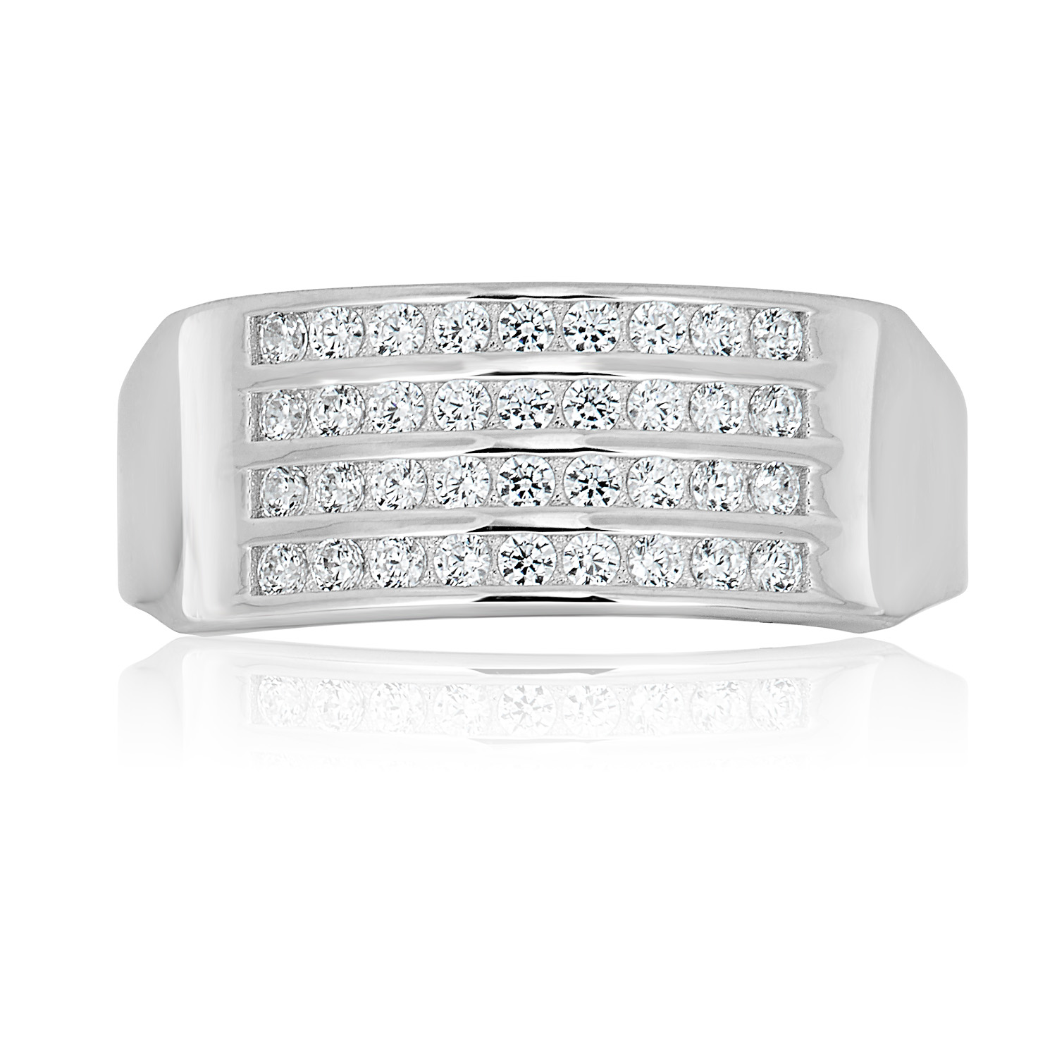 AVORA Men's Four-Row Cubic Zirconia CZ Wedding Band Ring -10K Gold or 925 Silver - Picture 7 of 9