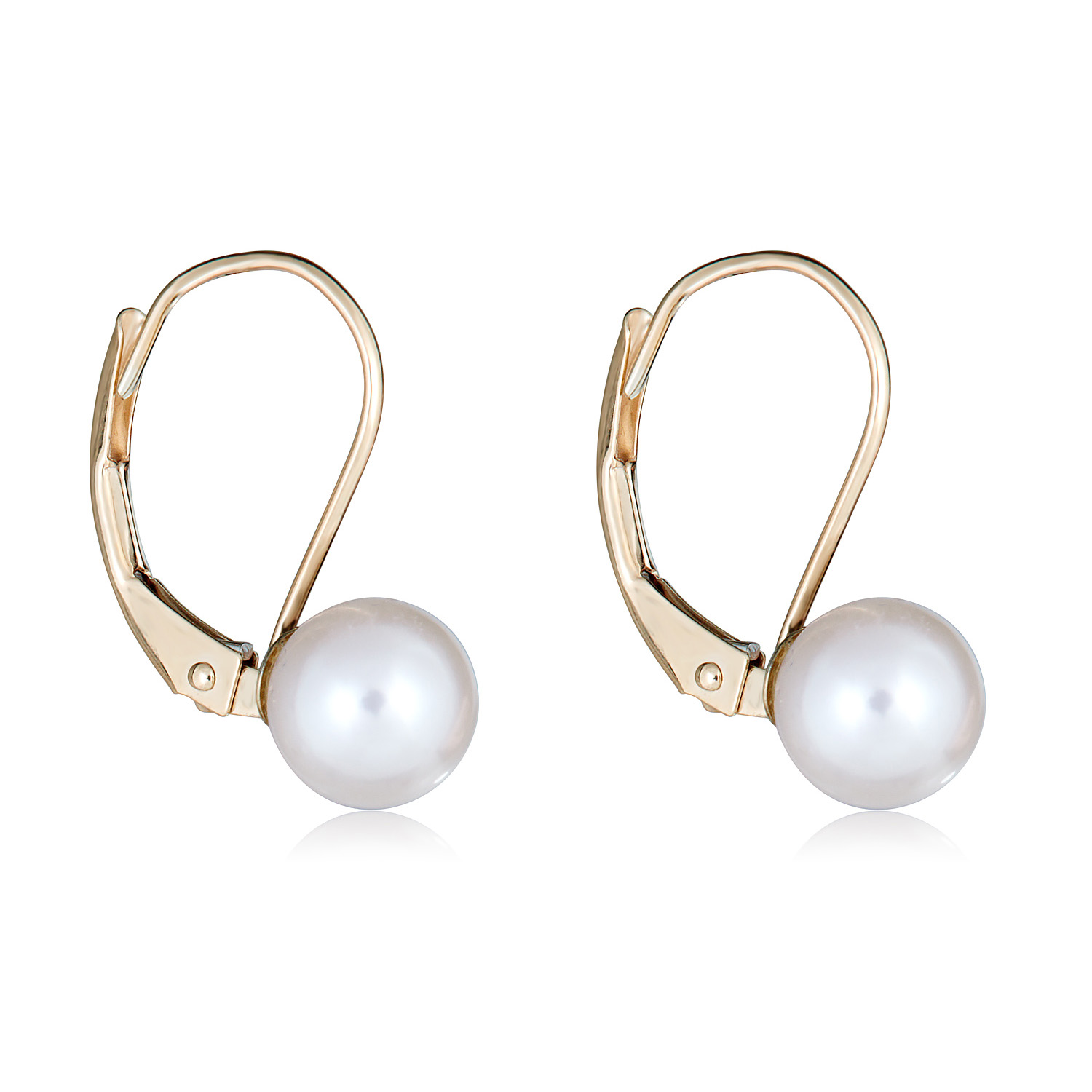 AVORA 10K Yellow Gold White Freshwater Cultured Pearl Lever-back Drop Earrings - Imagen 7 de 17