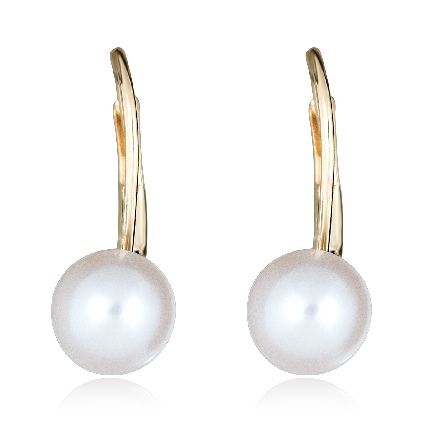 AVORA 10K Yellow Gold White Freshwater Cultured Pearl Lever-back Drop Earrings - Imagen 8 de 17