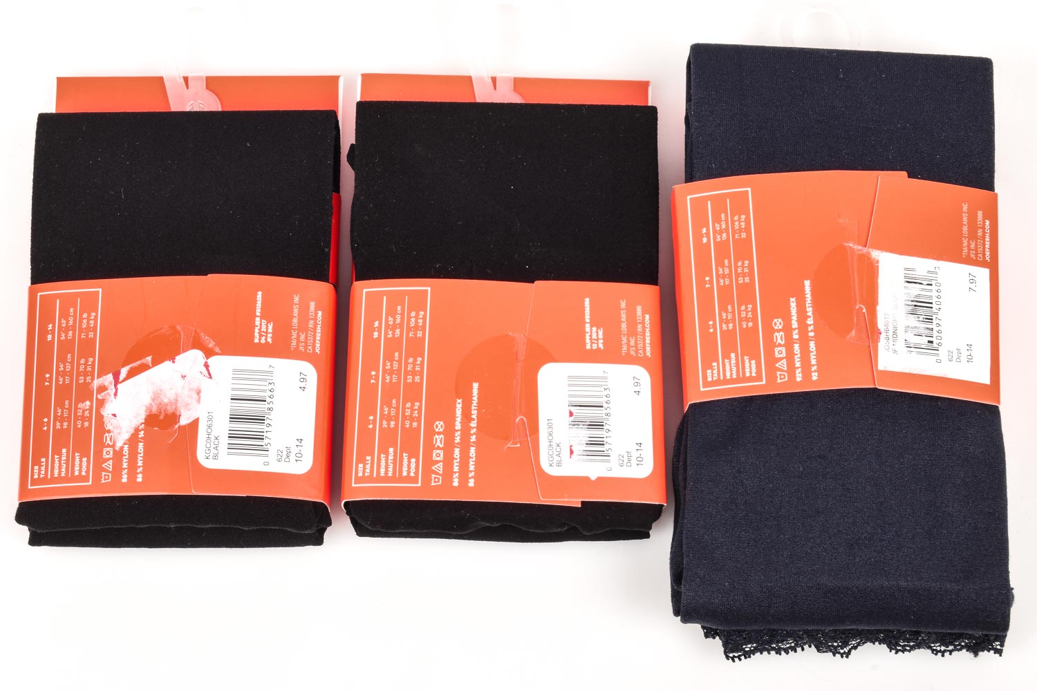 Joe Fresh black midnight 10-14 footless footsie 3 pack tights bundle