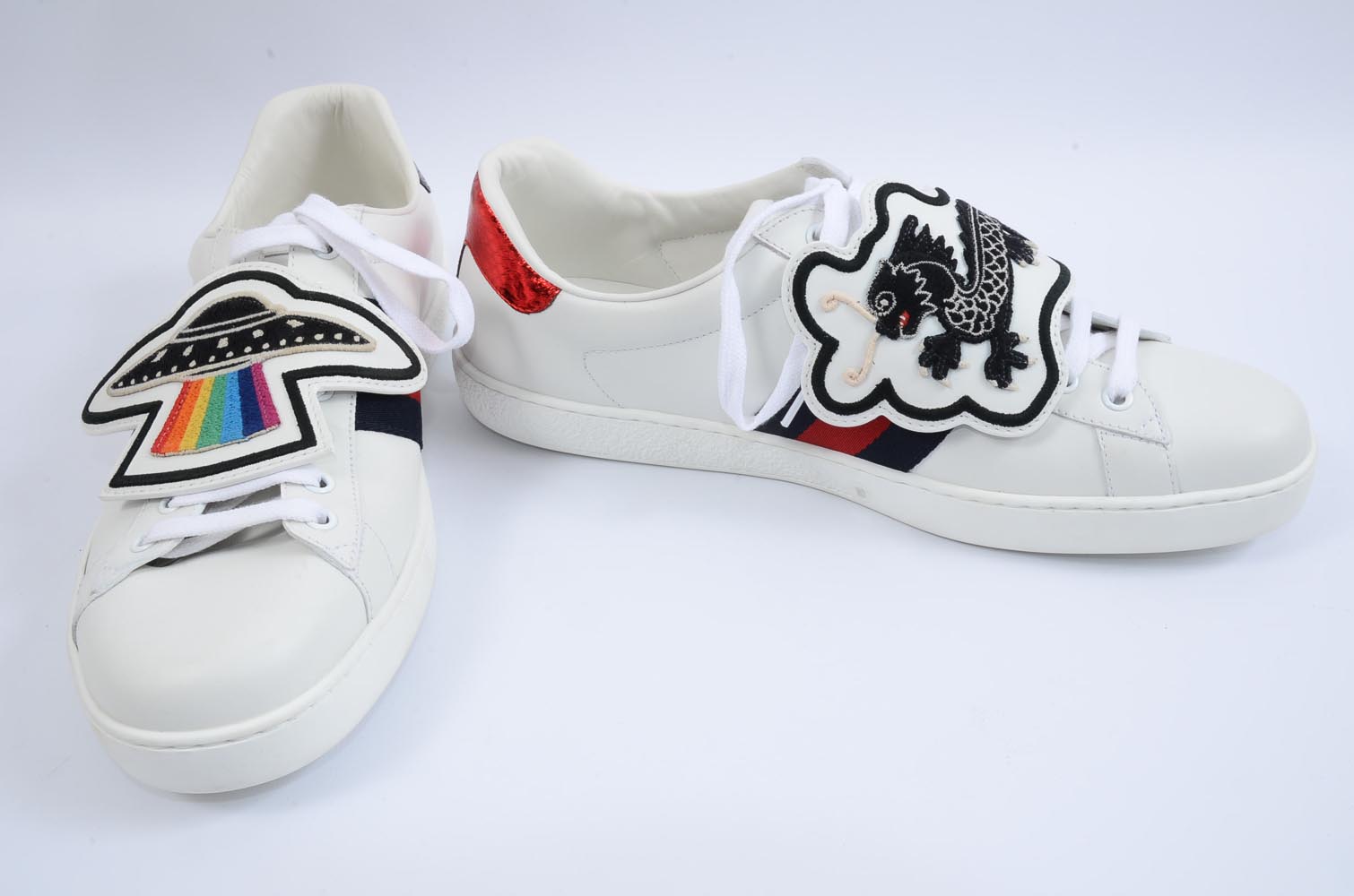 Gucci Ace white multi 11 web stripe UFO dragon patch