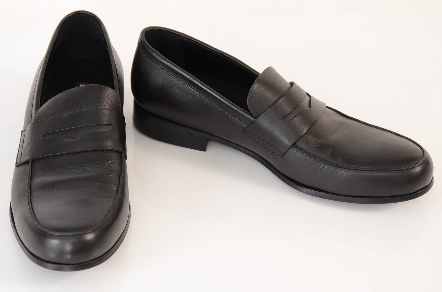 Dsquared black 9 42 leather round toe slip on penny strap