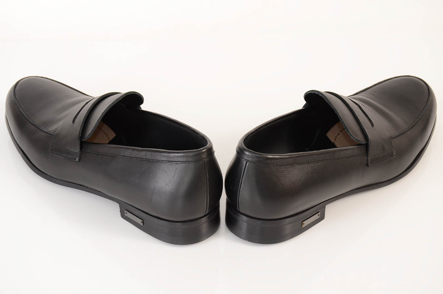 Dsquared black 9 42 leather round toe slip on penny strap