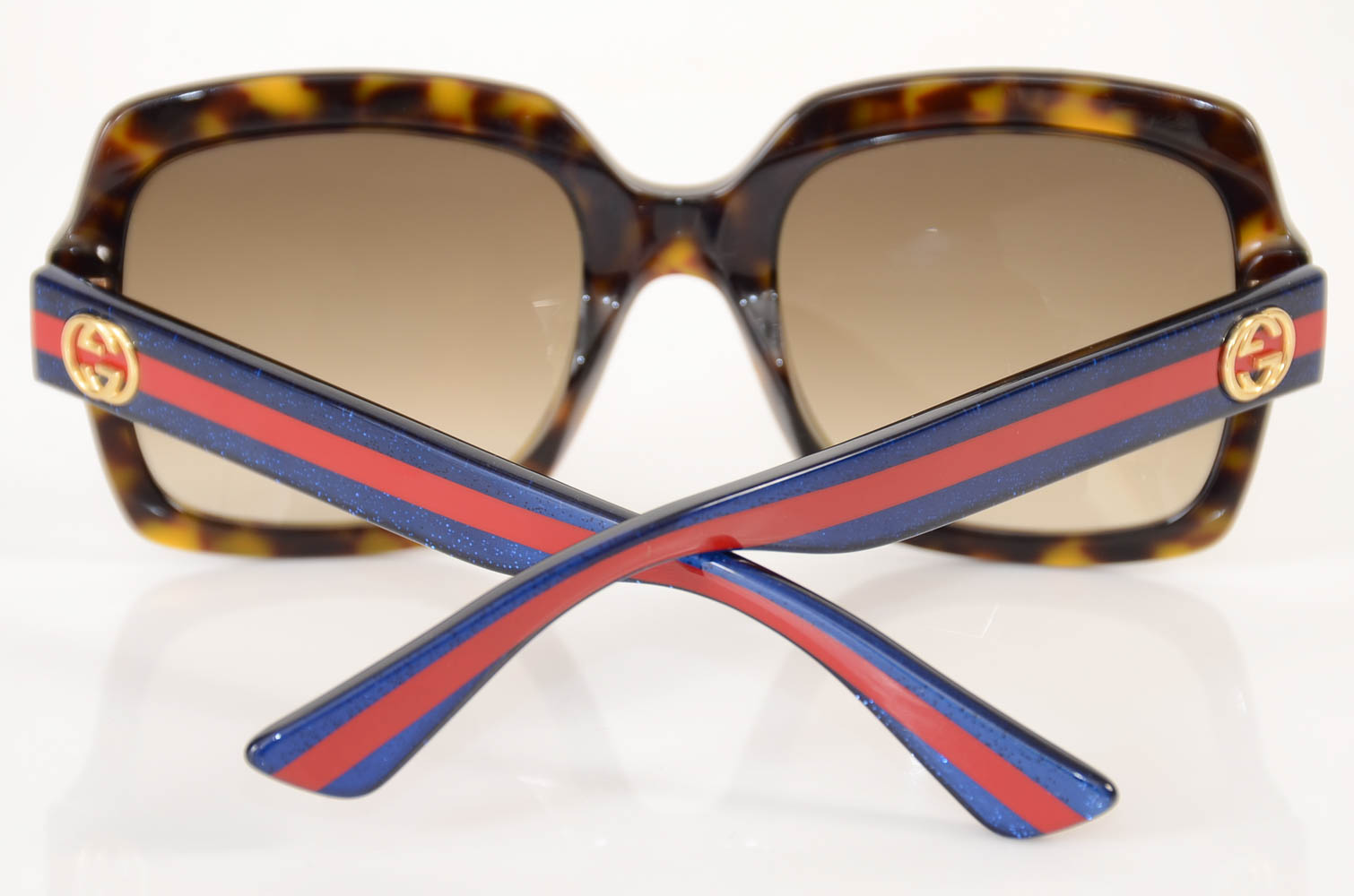 Gucci GG0036S brown havana glitter gradient square frame sunglasses NEW 