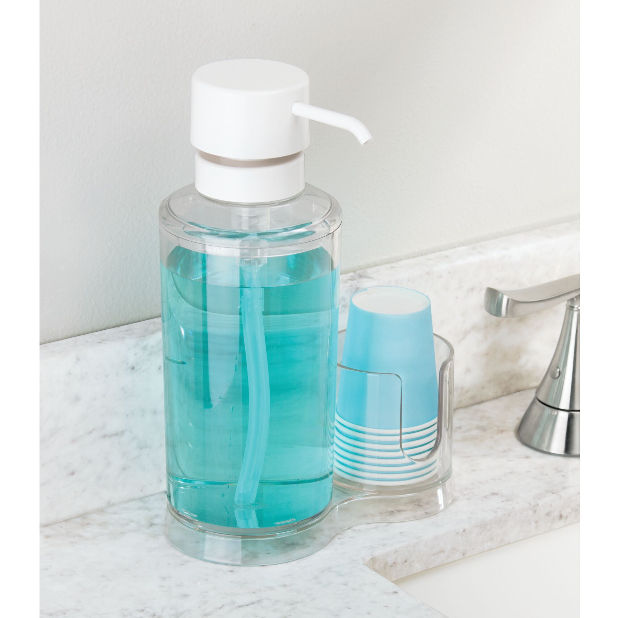 MDesign Plastic Refillable Dental Mouthwash Pump Bottle Dispenser With