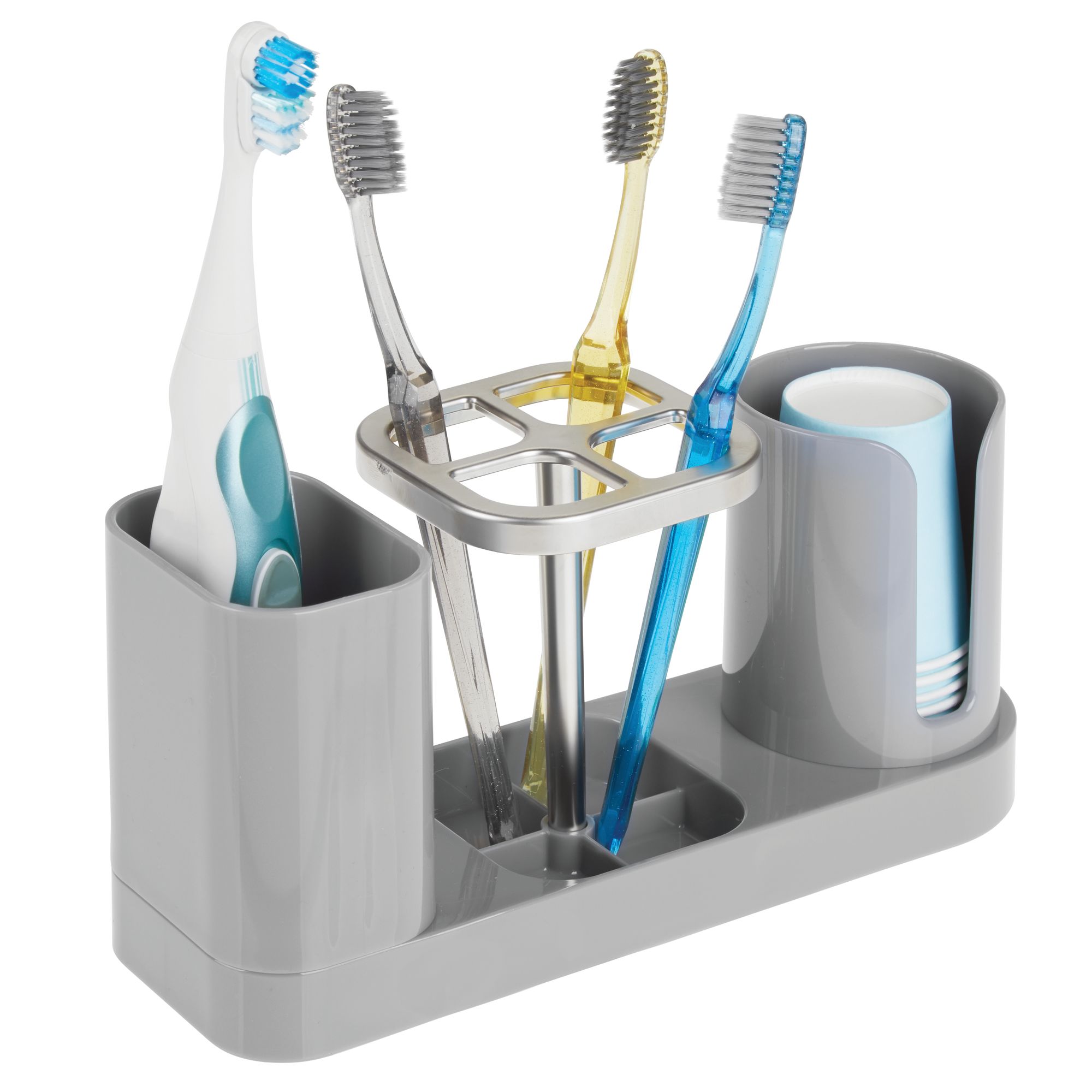 mDesign Plastic Bathroom Countertop Toothbrush Storage Organizer Stand