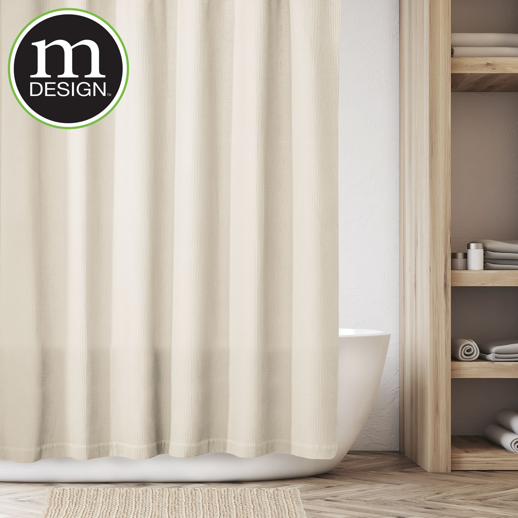 Mdesign Extra Long Cotton Waffle Weave Fabric Shower Curtain 72