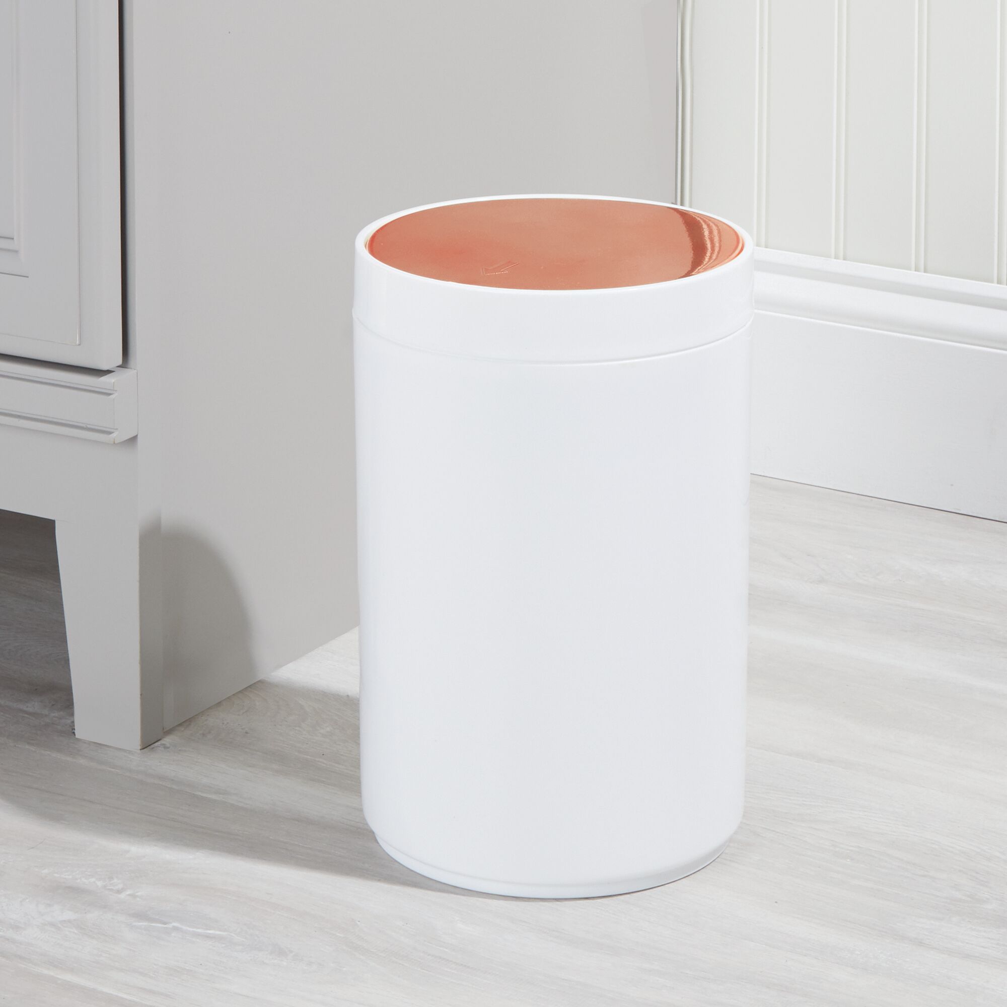 mDesign Plastic/Bamboo Small Round Trash Can Wastebasket, Swing Lid eBay