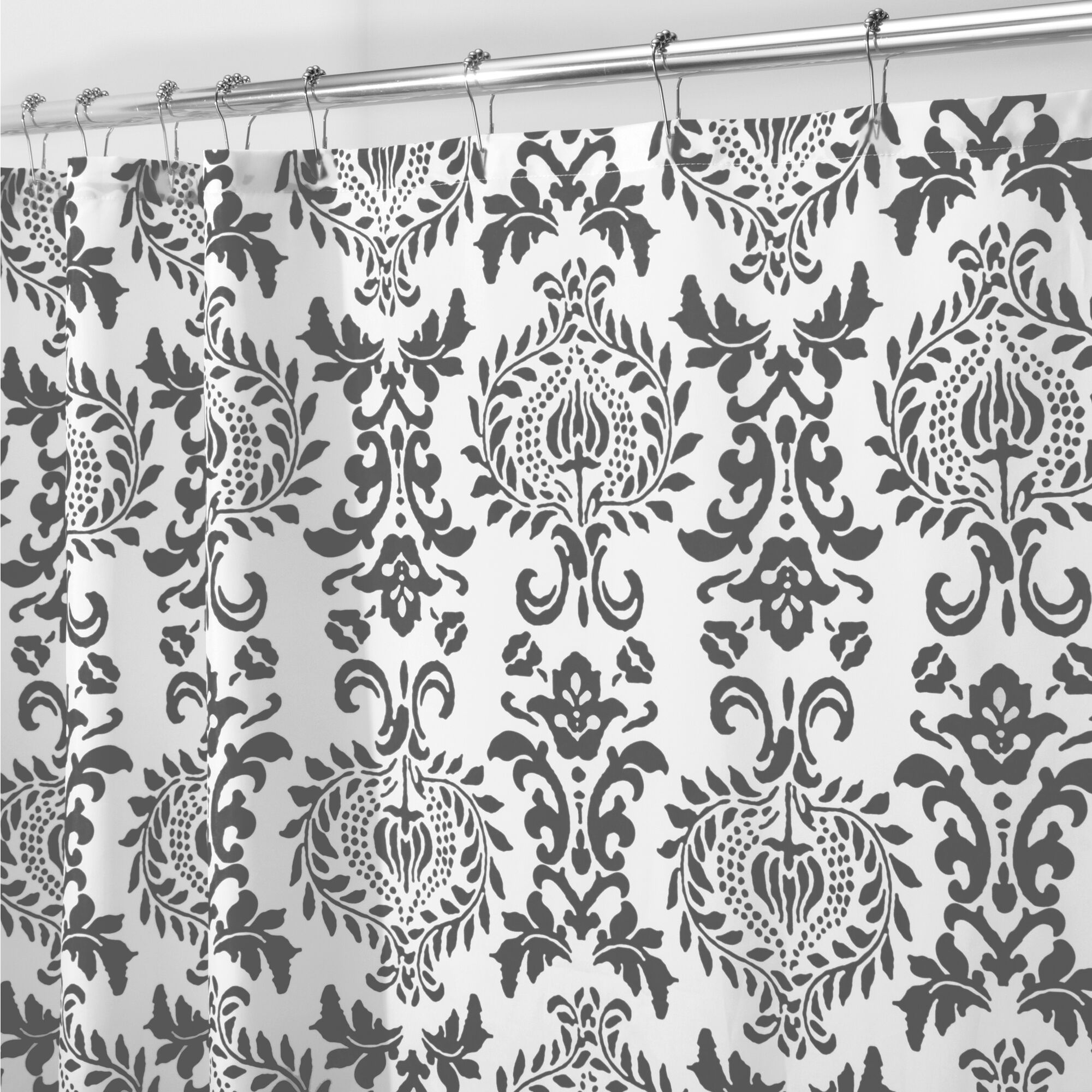Mdesign Long Damask Print Easy Care Fabric Shower Curtain 72
