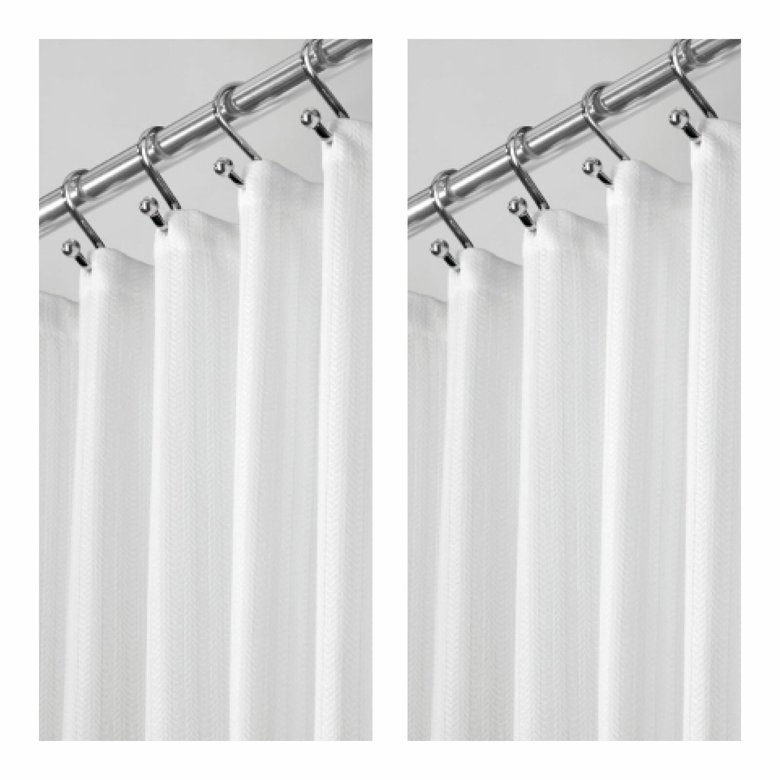 mDesign LONG Herringbone Weave Fabric Shower Curtain 84/" Long White