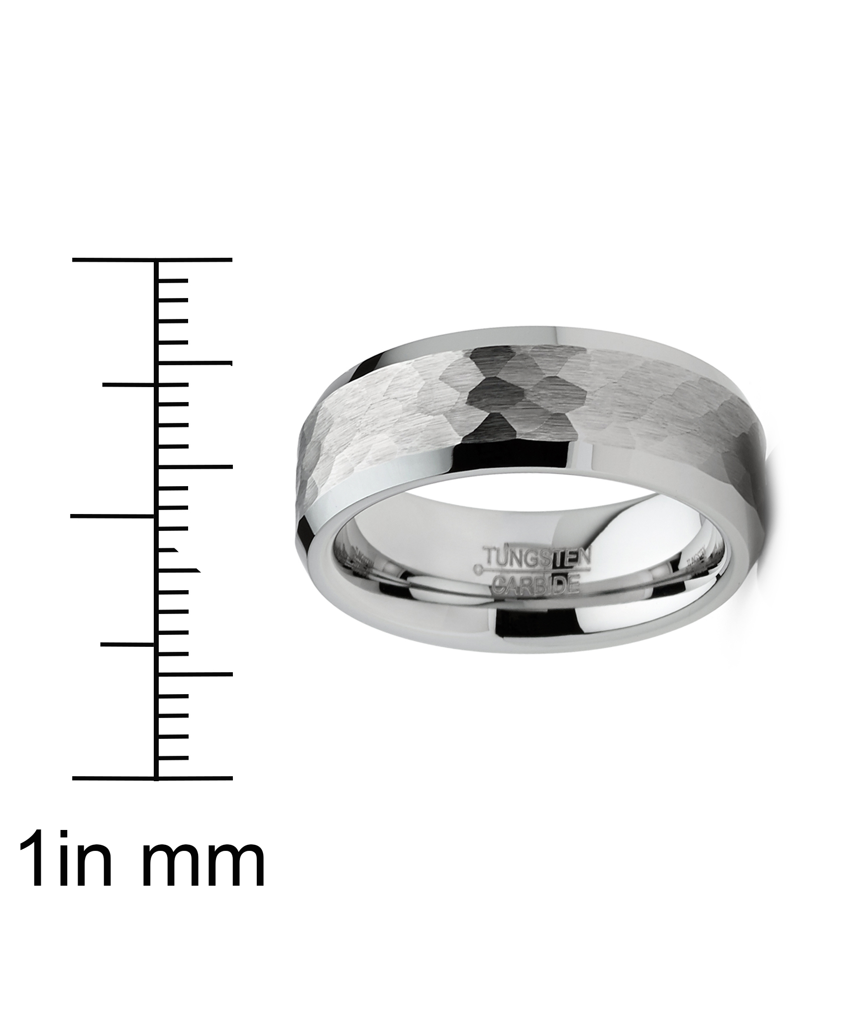 Mens Tungsten Ring Hammered Wedding Band Silvertone Comfort-fit 6MM 8MM - Picture 8 of 22