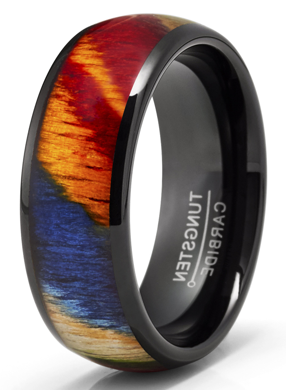 Tungsten Carbide Mens Ring Wedding Band Rosewood 8MM Comfort-Fit Multicolor - Bild 9 von 13