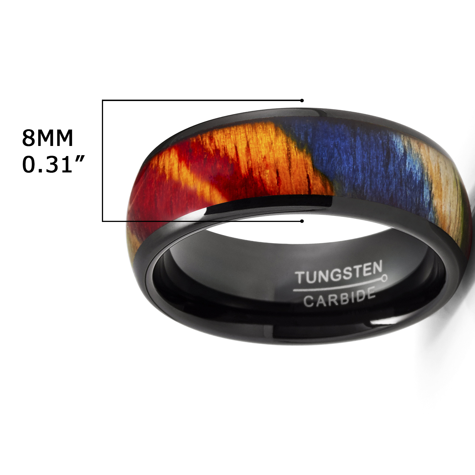 Tungsten Carbide Mens Ring Wedding Band Rosewood 8MM Comfort-Fit Multicolor - Bild 10 von 13