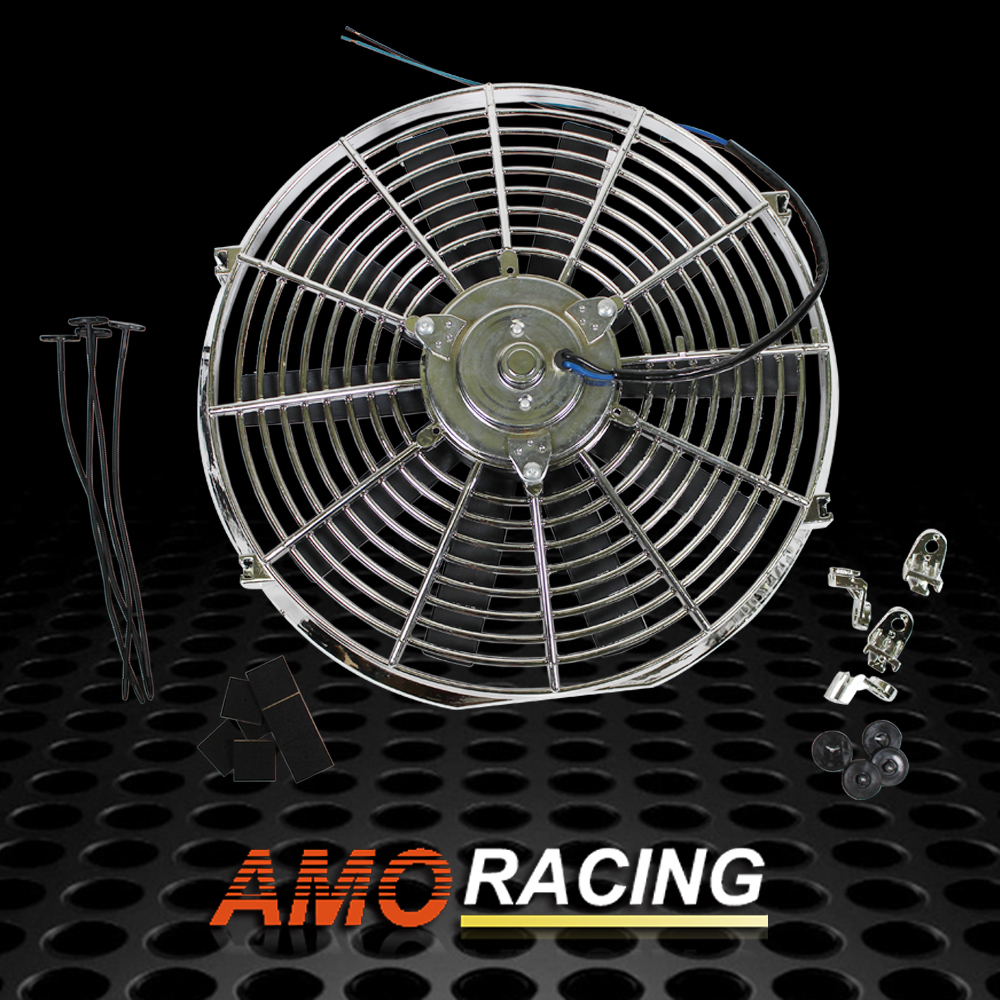 Chrome Reversible 14/" Inch Straight Blade Electric Cooling Fan 12V 1900CFM