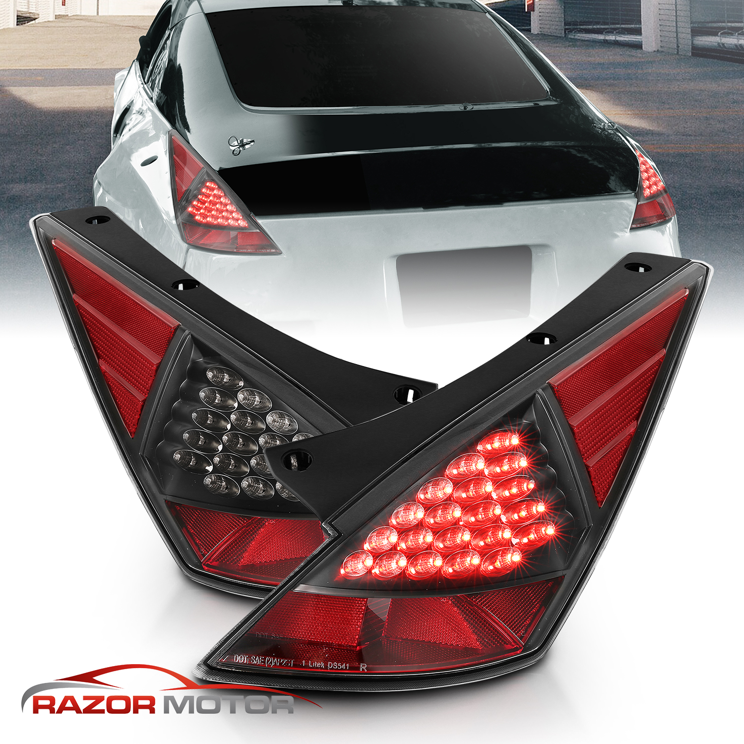 For 2003 2004 2005 Nissan 350Z JDM Black LED Brake Tail Lights Rear