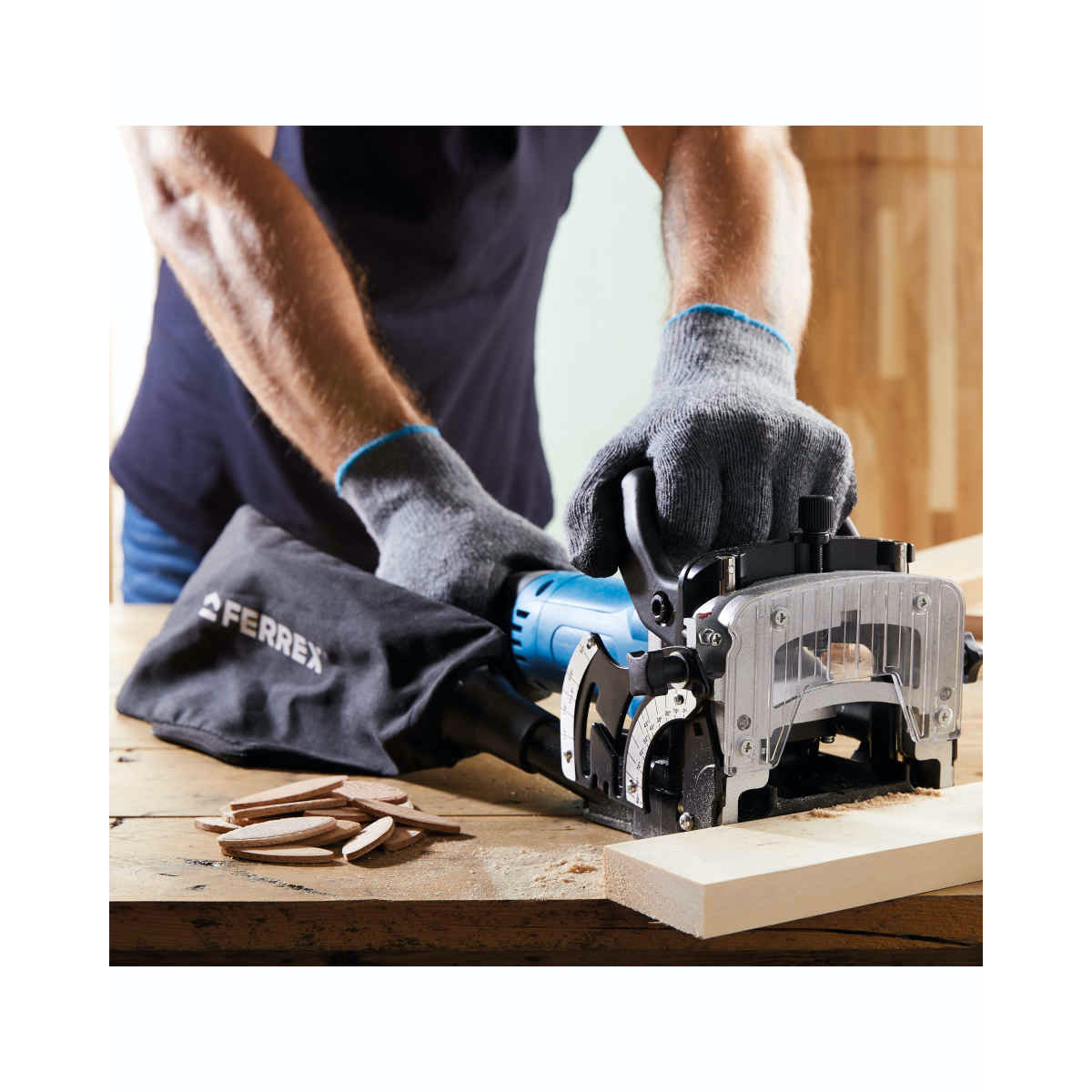 Ferrex Electric Biscuit Jointer Woodwork Saw Cutter 900W with 60 Wooden