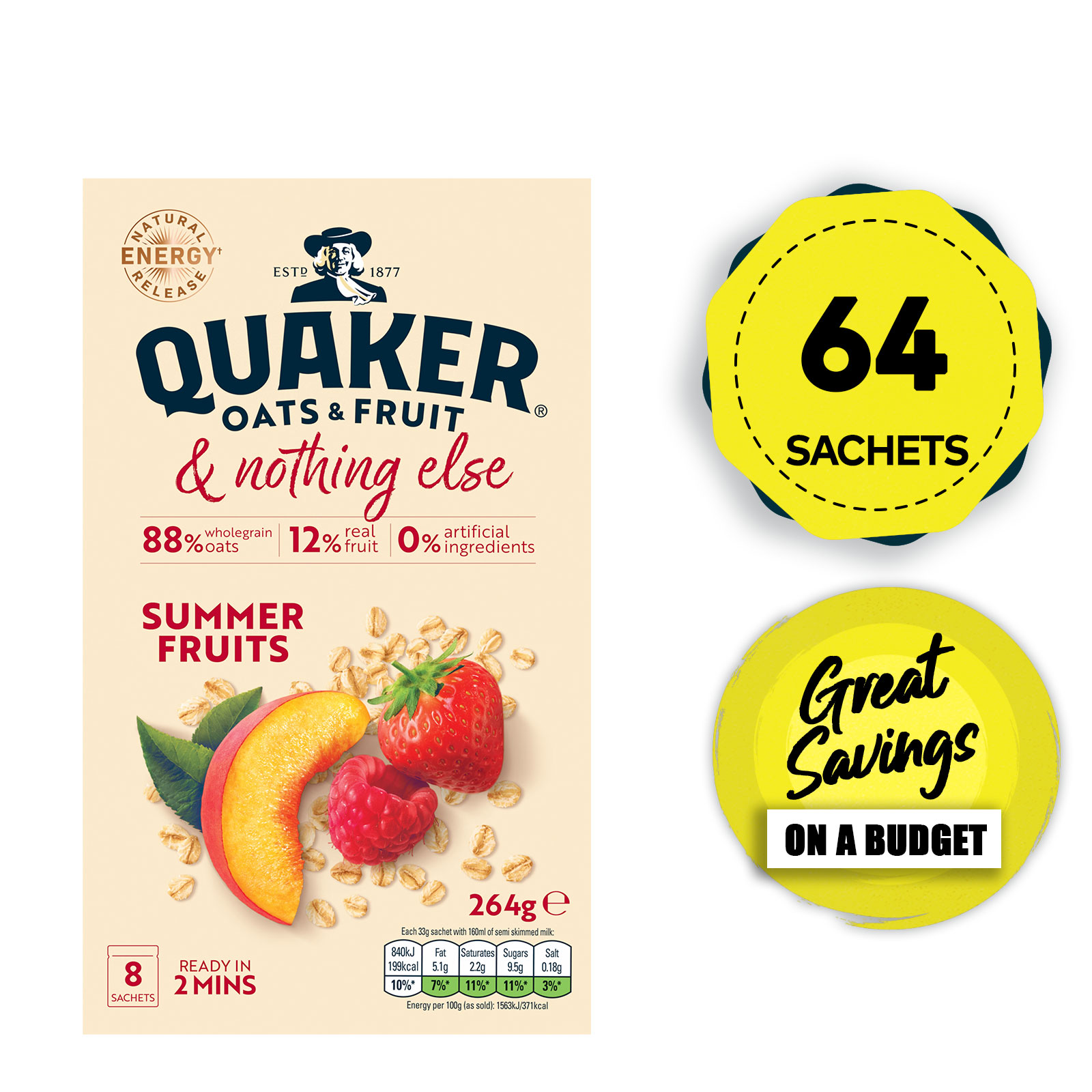 Quaker Oats Porridge Summer Fruits Strawberry Peach Raspberry 64 x 33g Sachets