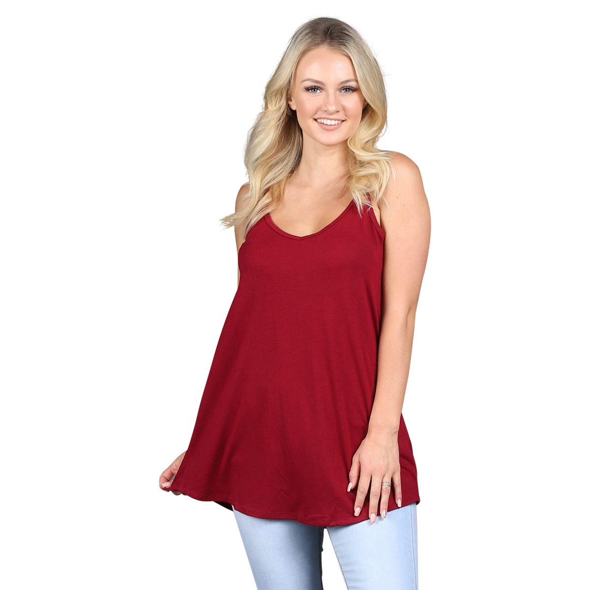 Reversible Cami Top Scoop or V-Neck Tank Solid Layering Basic Loose Tunic Knit