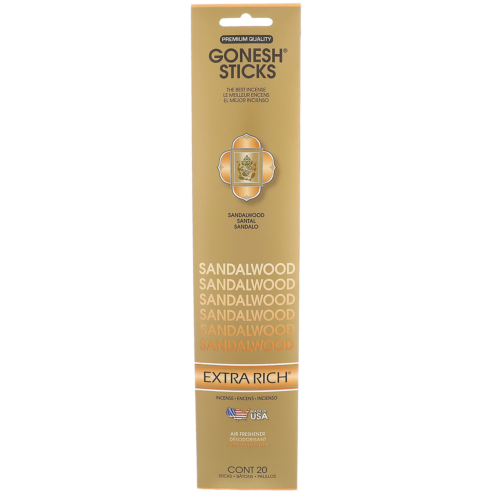 Gonesh Incense Sticks 4 Packs Sandalwood 20 Sticks Per Pack Extra