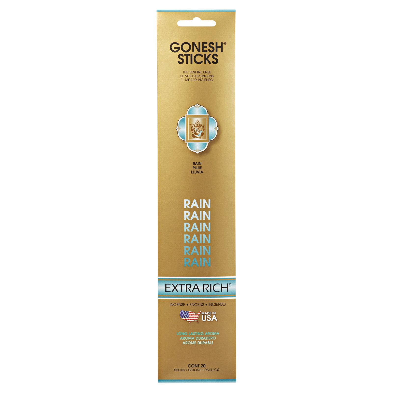 Gonesh Incense Sticks 8 Packs Rain 20 Sticks Per Pack Extra Rich