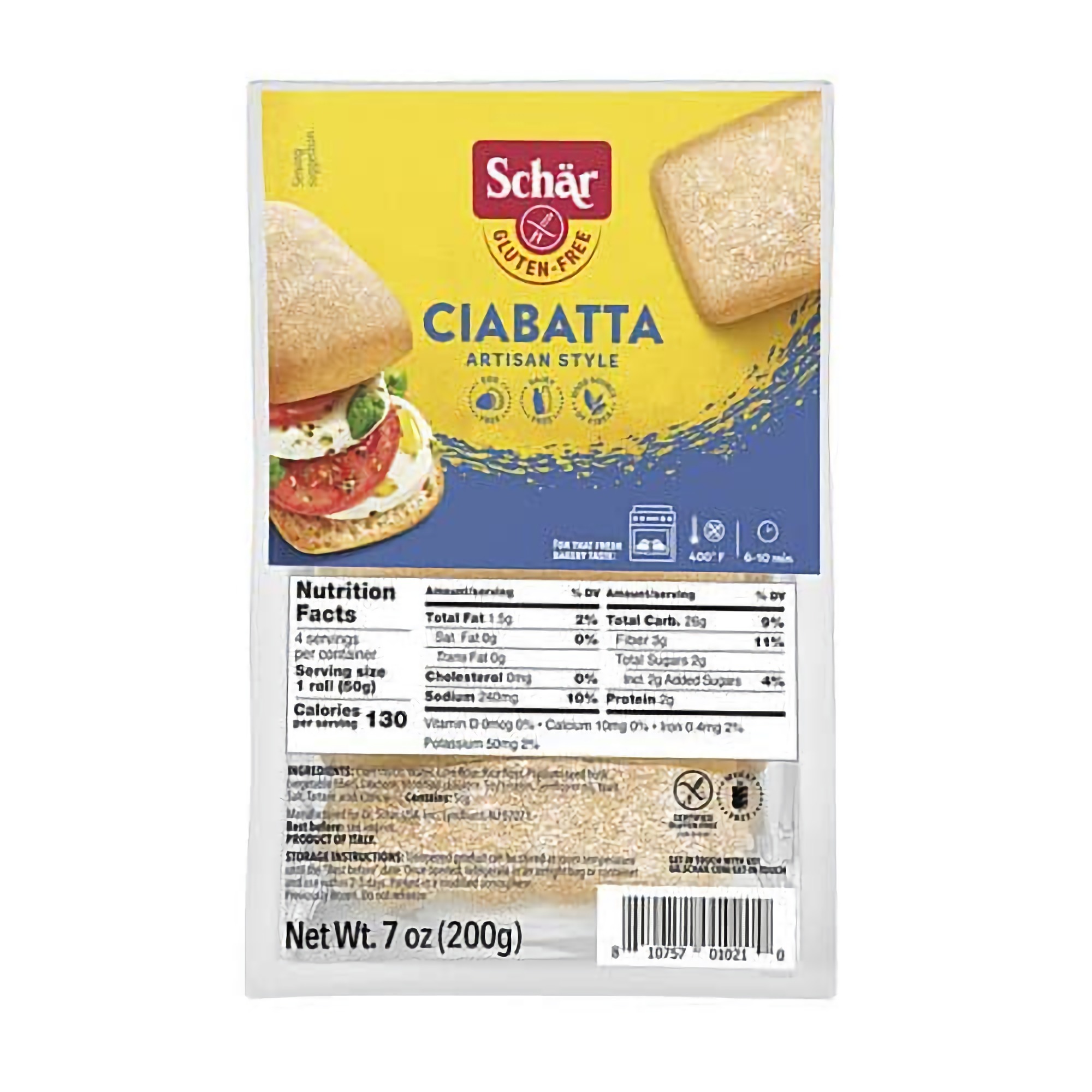 Schar Gluten Free Ciabatta Rolls, Long Style 2 oz, Individually Wrapped, Case of 24 - Soft & Ready-to-Use