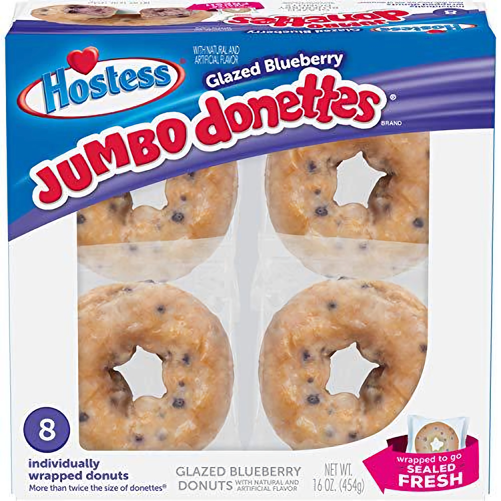 Hostess Glazed Blueberry Jumbo Donettes Donuts Multi-Pack, 16 oz., 6 count [48 Total Donuts] 2
