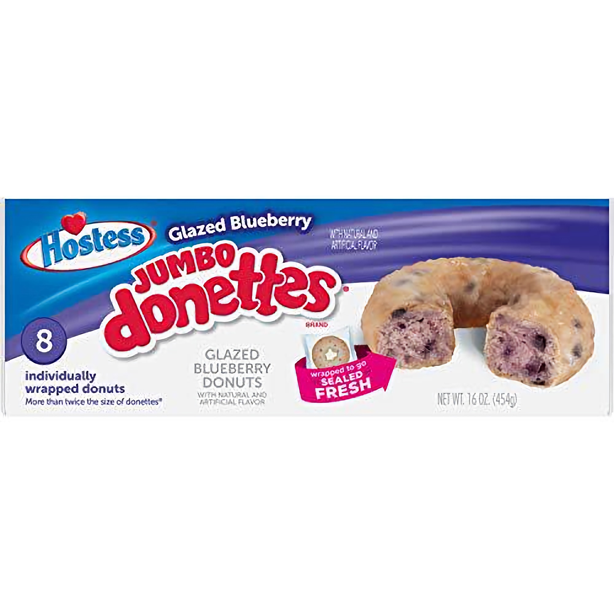 Hostess Glazed Blueberry Jumbo Donettes Donuts Multi-Pack, 16 oz., 6 count [48 Total Donuts] 6