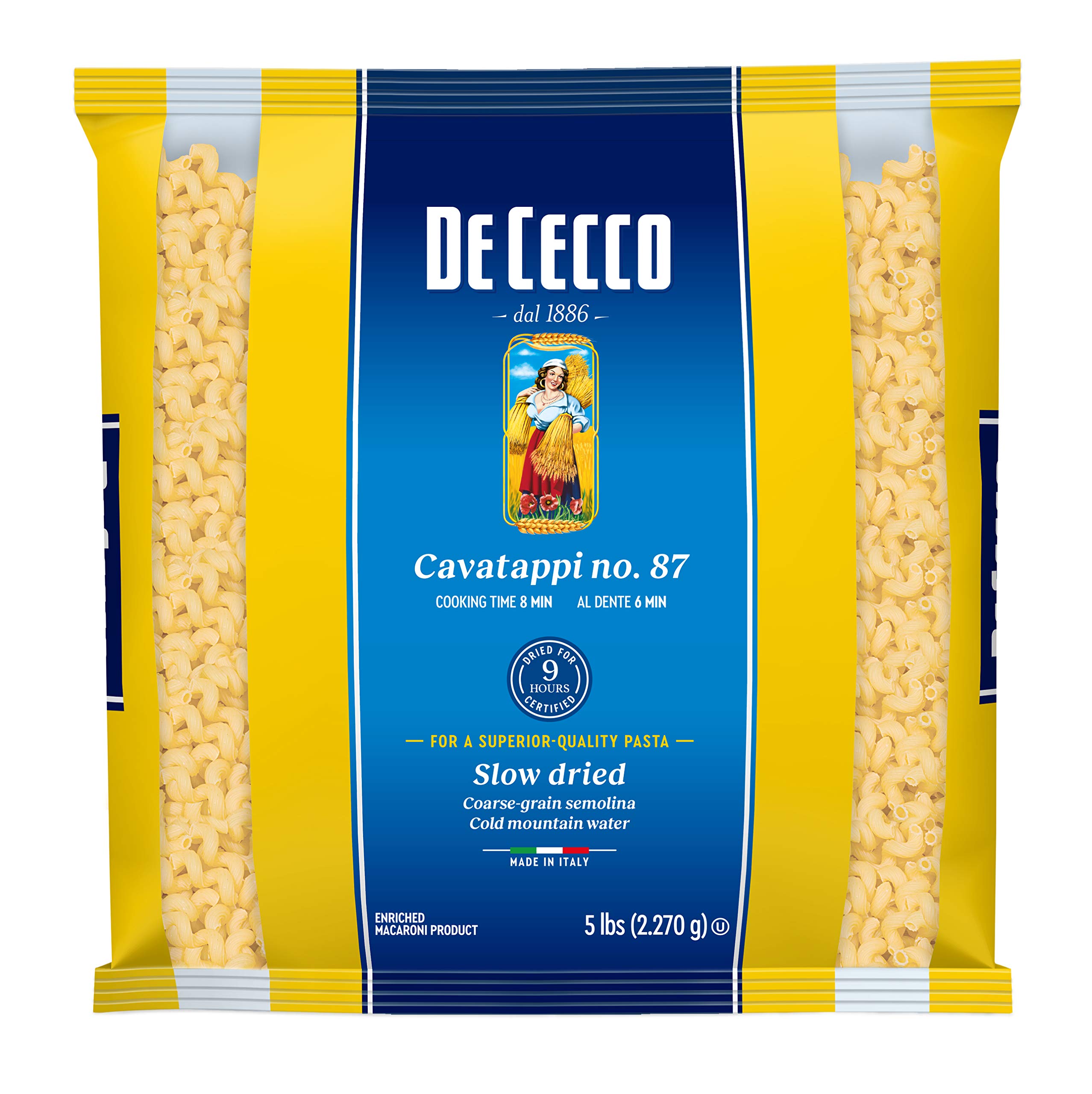 De Cecco Pasta, Cavatappi No.87, 5 Pounds (Pack of 4) - Made in Italy, High in Protein & Iron, Bronze die