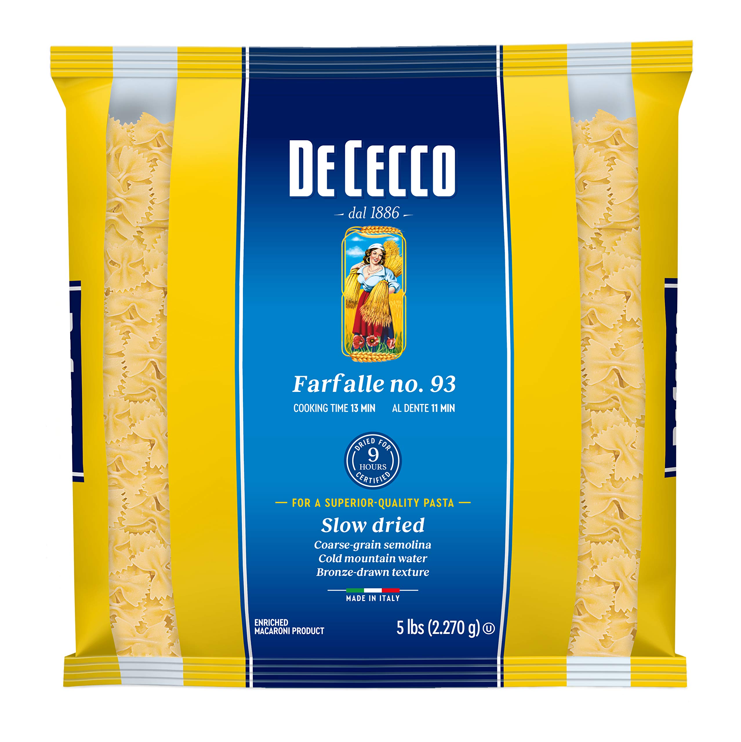 De Cecco Semolina Pasta, Farfalle, 5 Pound (Pack of 4)