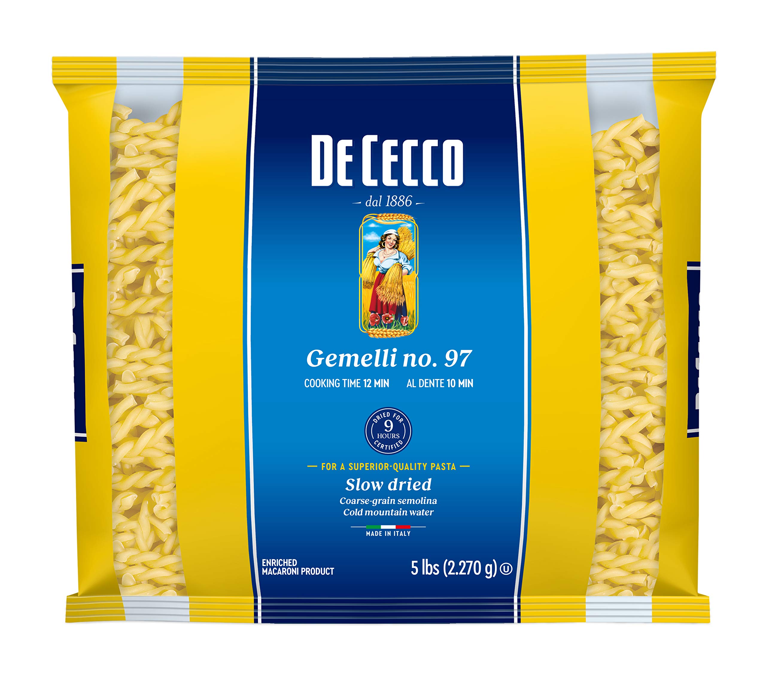 De Cecco Semolina Pasta, Gemelli No.97, 5 Pound (Pack of 4)