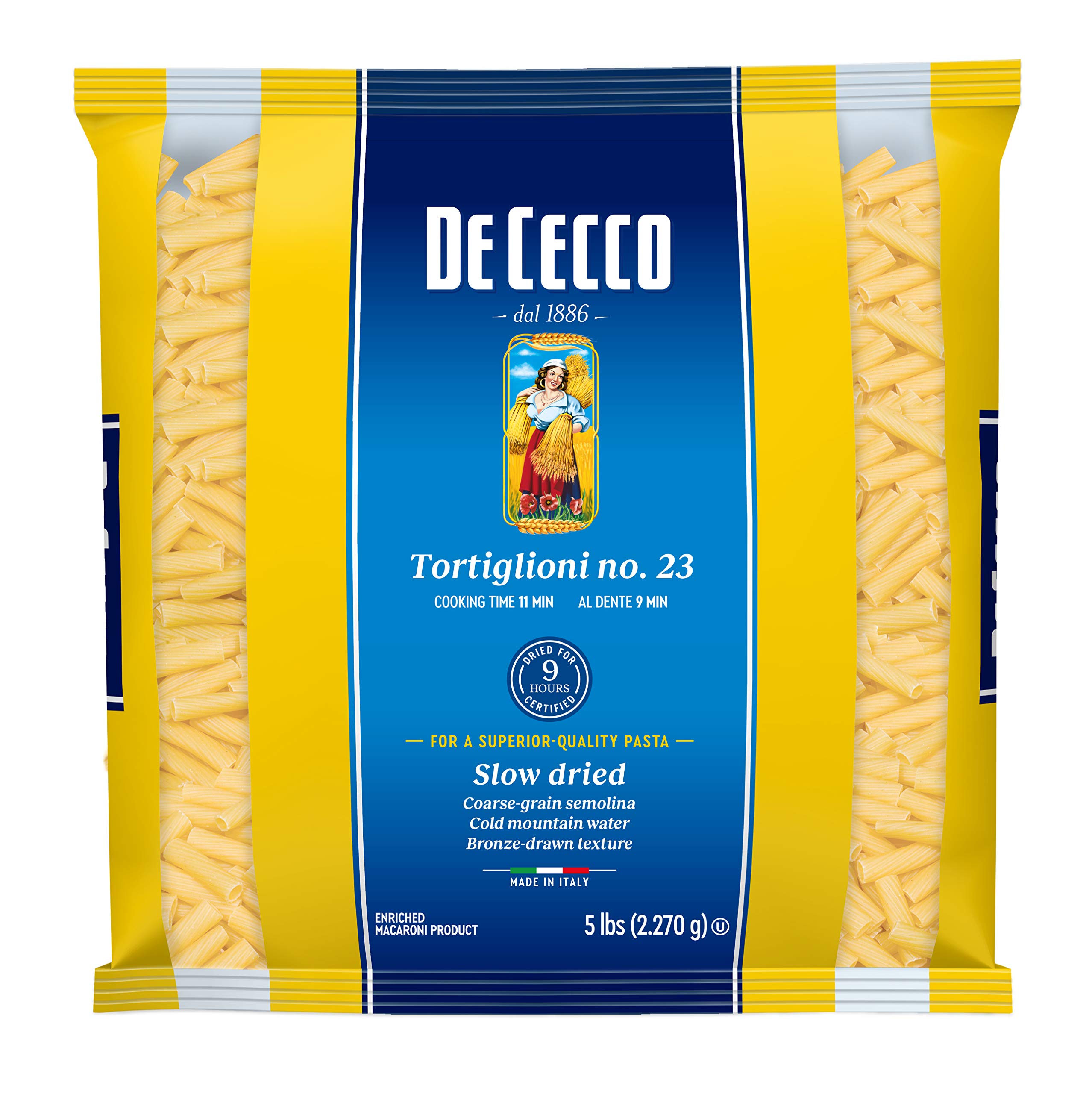 De Cecco Semolina Pasta, Tortiglioni No.23, 5 Pound (Pack of 4)
