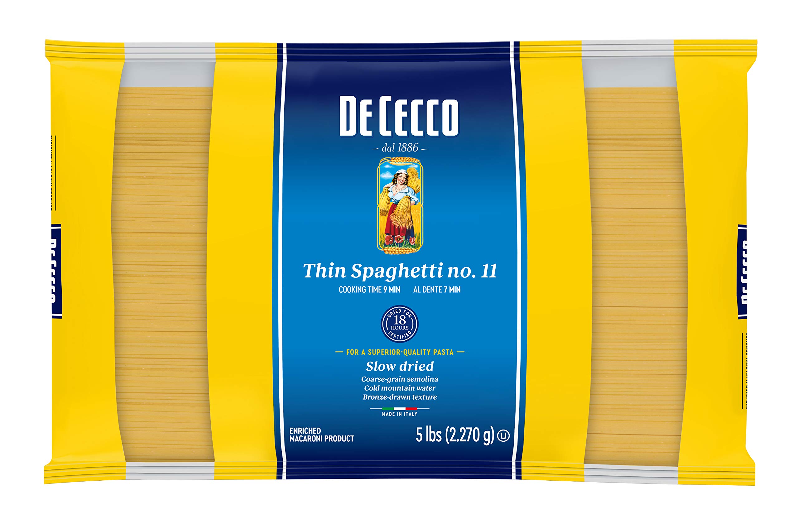 De Cecco Semolina Pasta, Thin Spaghetti No.11, 5 Pound (Pack of 4) 2