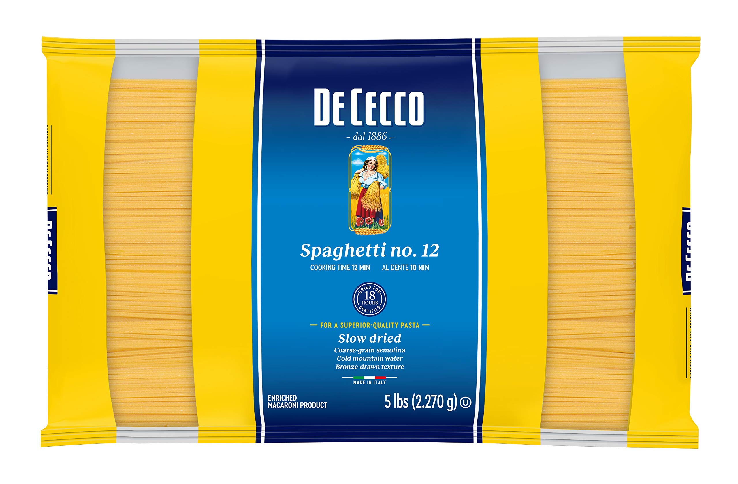 De Cecco Pasta, Spaghetti, No.12, 5 Pound (Pack of 4)