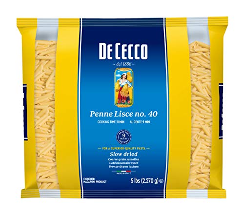 De Cecco Semolina Pasta, Penne Lisce No.40, 5 Pound (Pack of 4)
