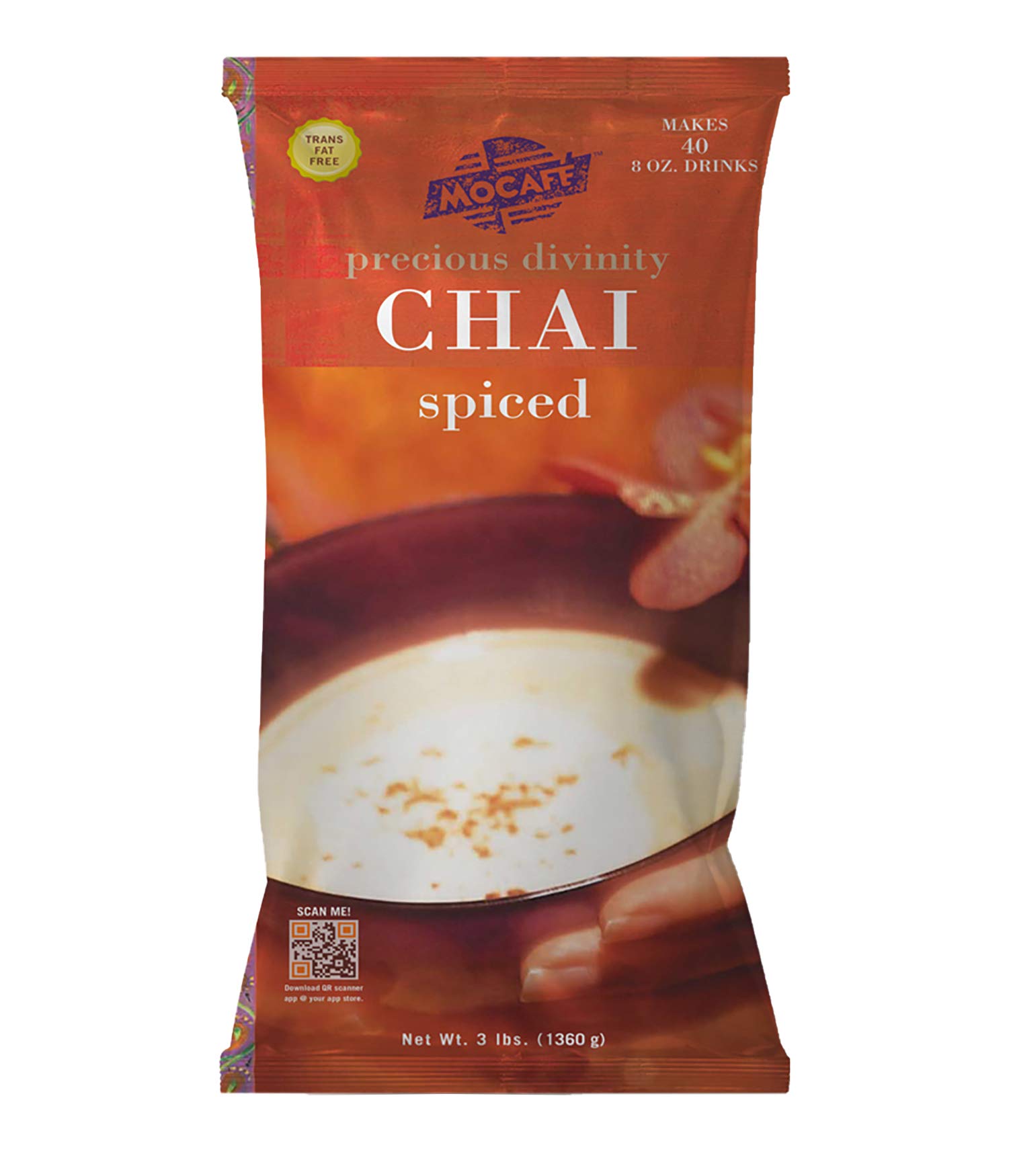 MOCAFE Precious Divinity Spiced Chai Tea Mix, 3-Pound Bag Instant Frappe Mix