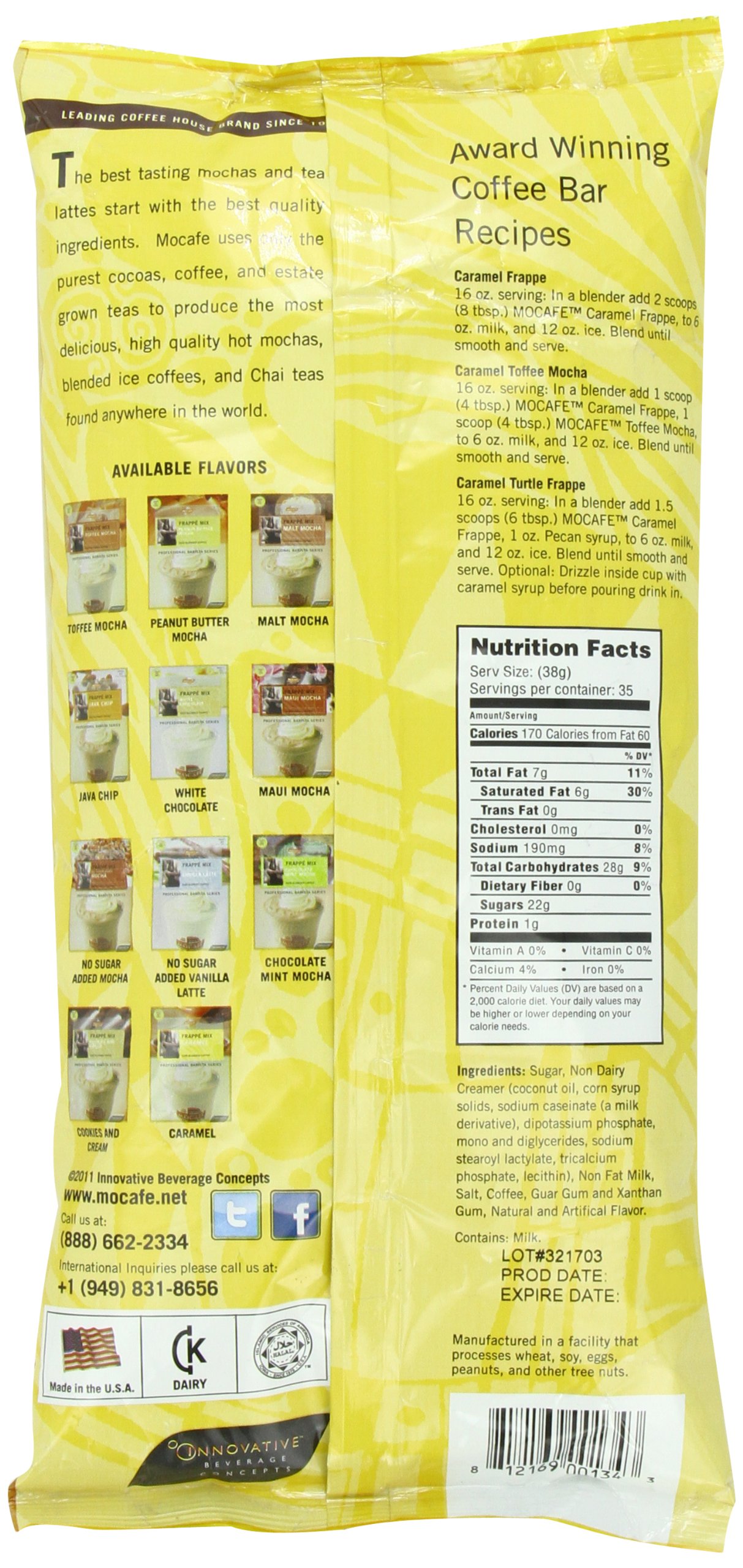 MOCAFE Frappe Caramel Ice Blended Coffee, 3-Pound Bag Instant Frappe Mix, Coffee House Style Blended Drink Used in Coffe 3