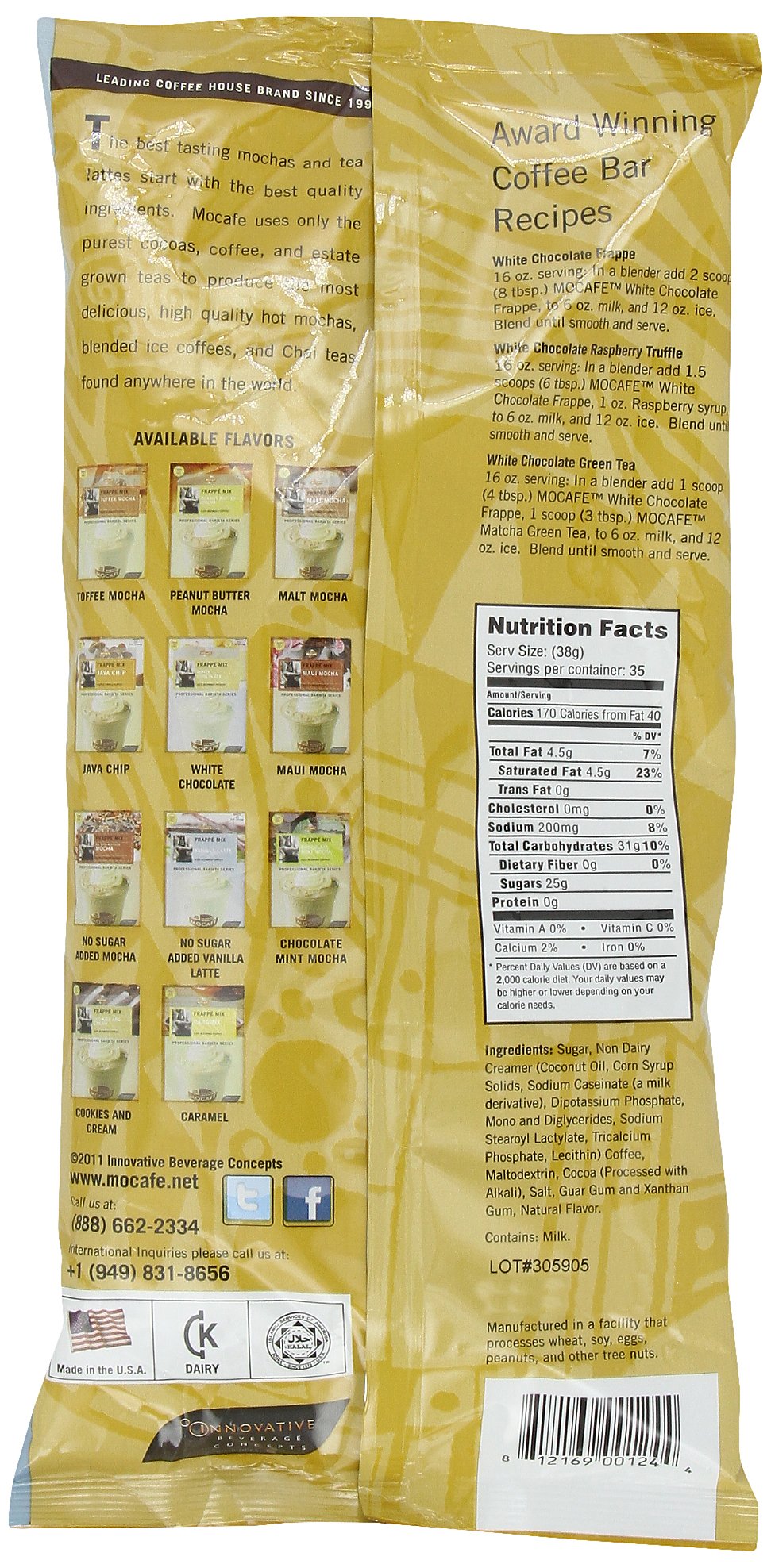 MOCAFE Frappe White Chocolate Ice Blended Frappe, 3-Pound Bag Instant Frappe Mix, Coffee House Style Blended Drink Used 3