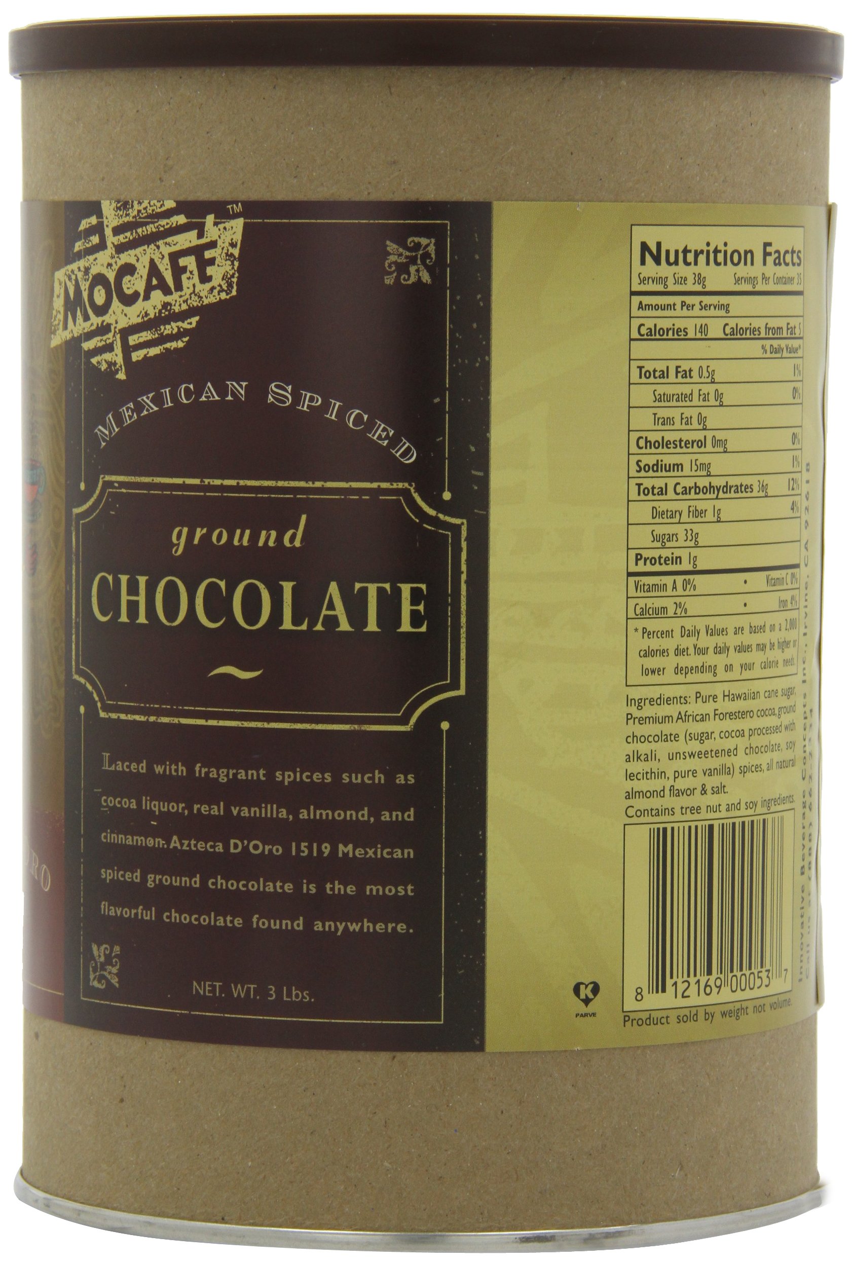 MOCAFE Azteca D'Oro 1519 Mexican Spiced Ground Chocolate, 3-Pound Tins (Pack of 2) 3