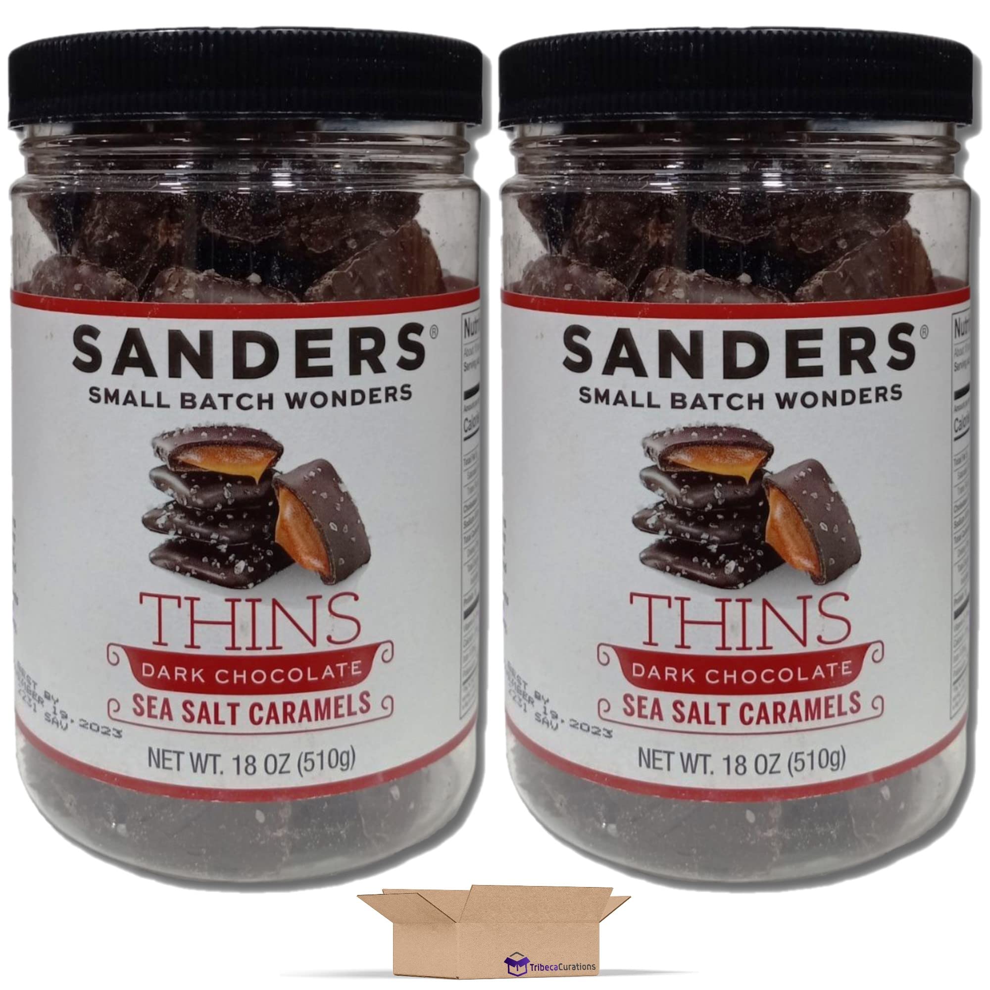 Small Batch Dark Chocolate Sea Salt Caramel Thins | 18 Ounce Jar | Pack of 2 3