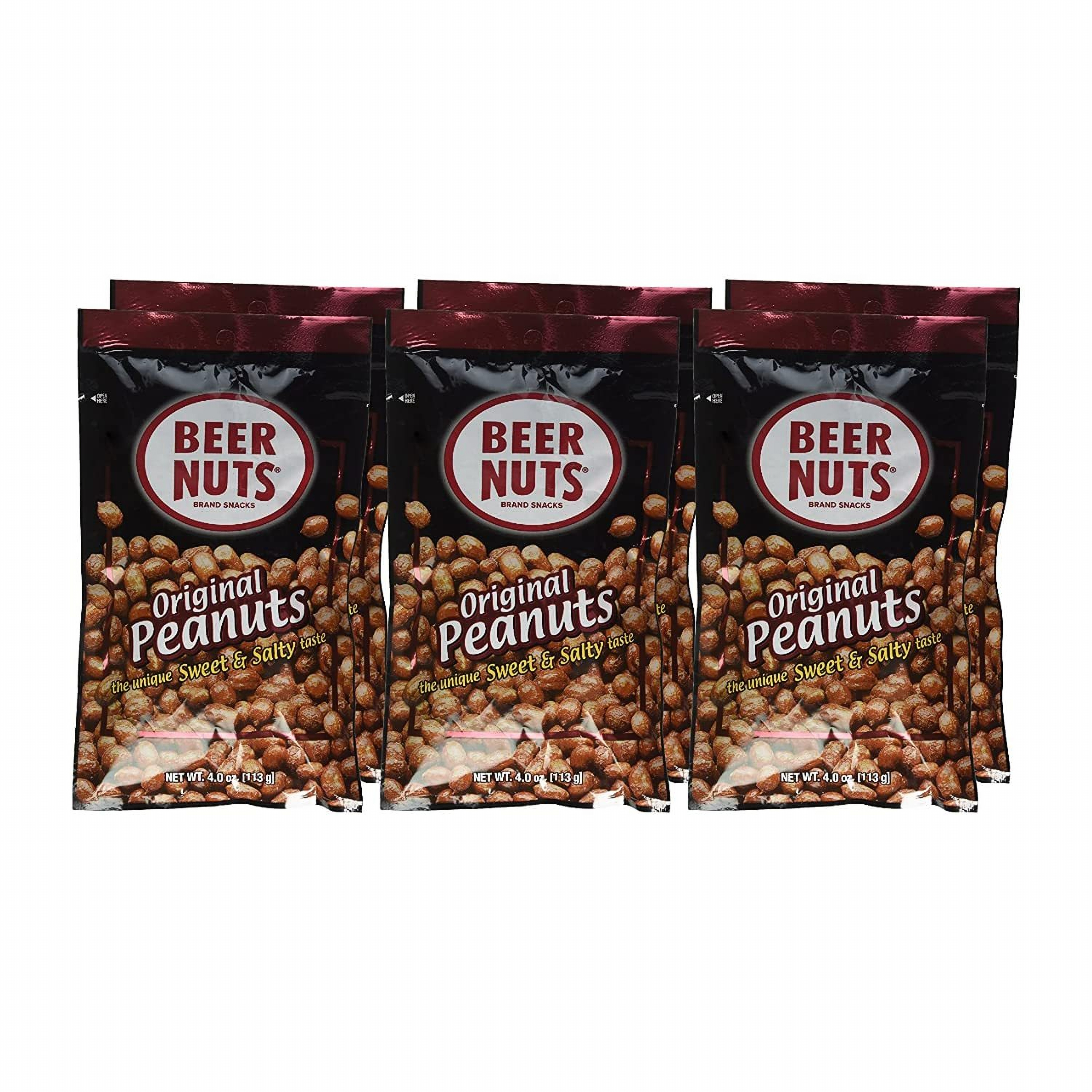BEER NUTS Original Peanuts - 4oz Single Serve Bags (Pack of 6), Sweet and Salty, Gluten-Free, Kosher, Low Sodium Peanut