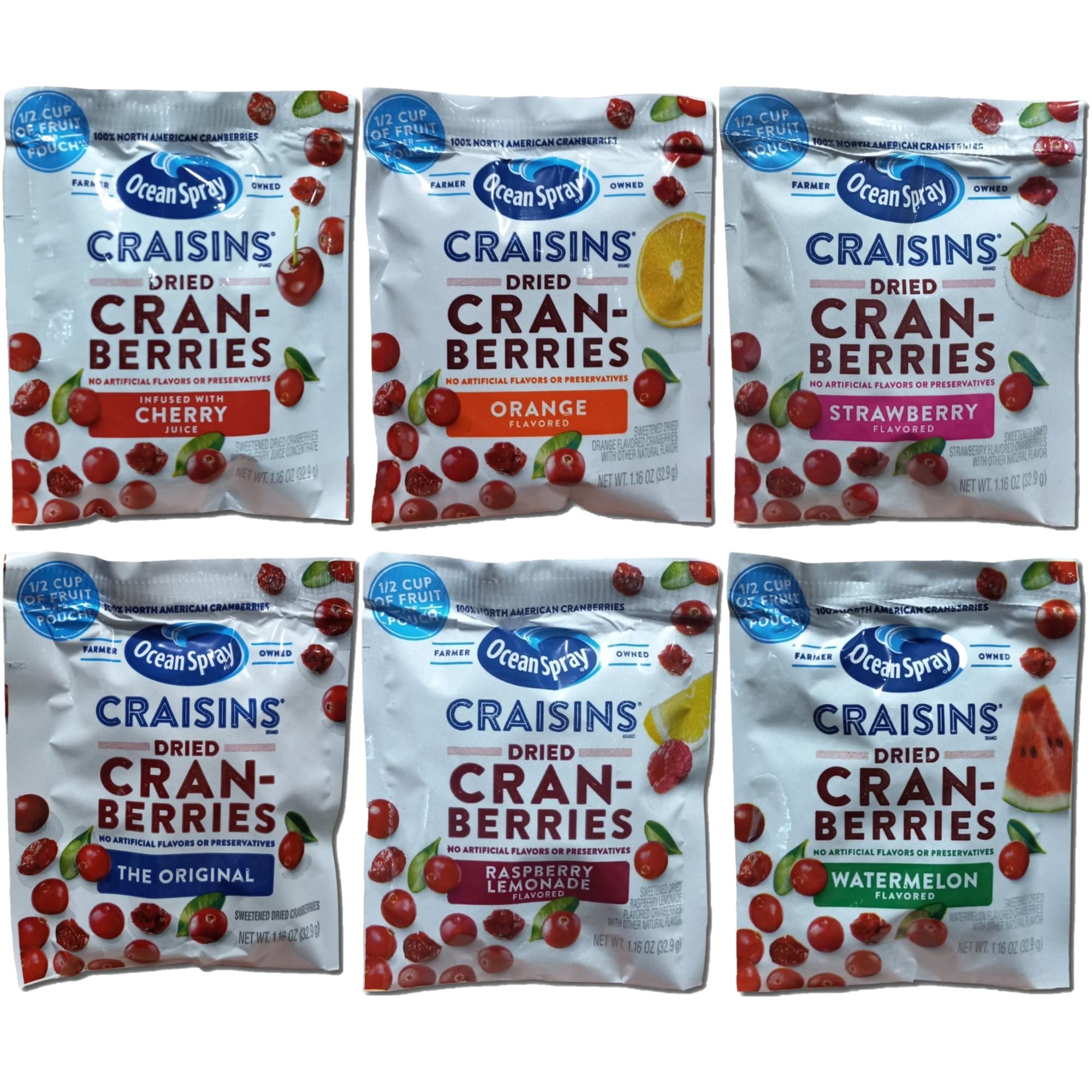 Dried Cranberries Single Serve Packets Variety Pack   5 Unique Flavors: Original , Cherry , Strawberry , Orange , Watermelon | 1.16 Oz | Pack of 30 2