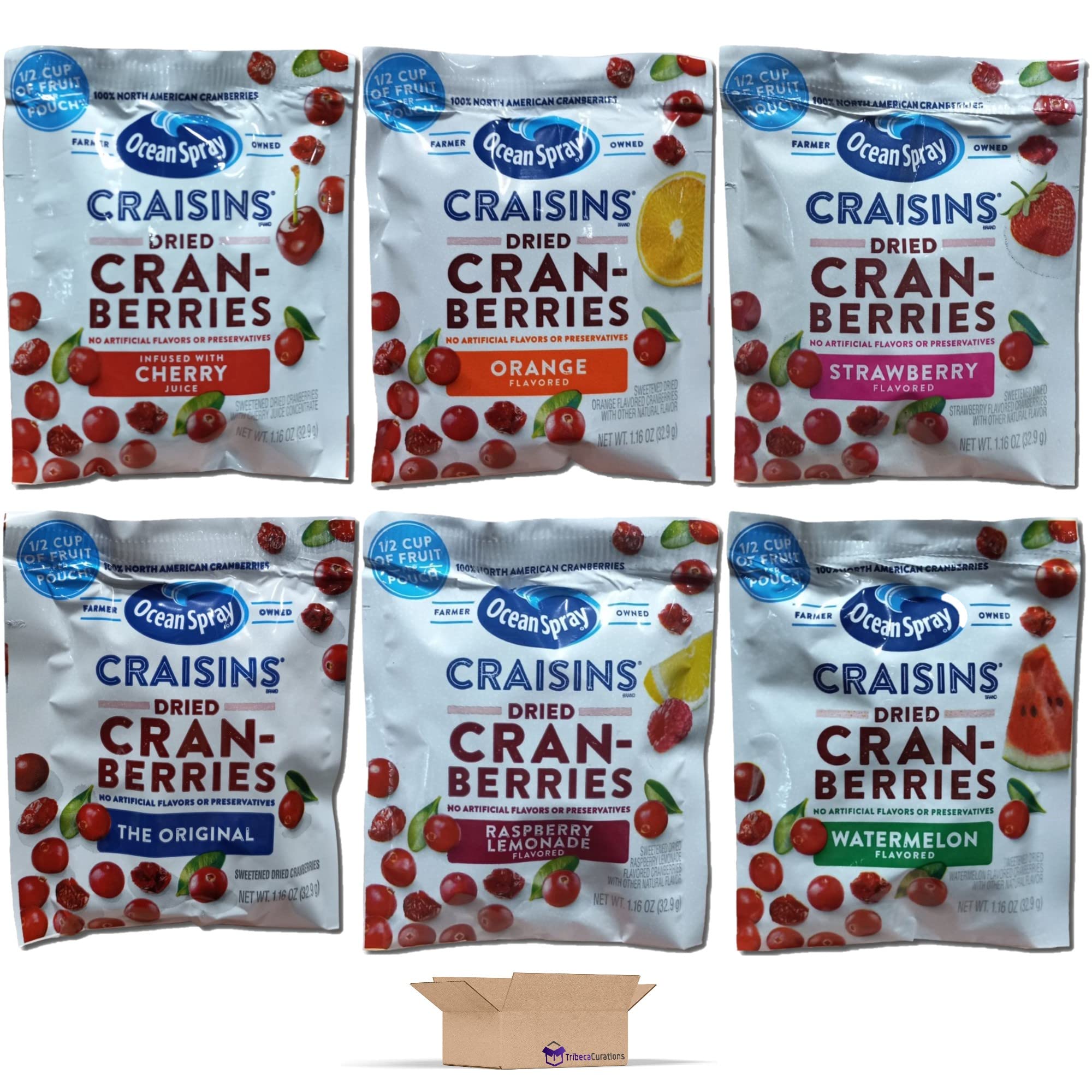 Dried Cranberries Single Serve Packets Variety Pack   5 Unique Flavors: Original , Cherry , Strawberry , Orange , Watermelon | 1.16 Oz | Pack of 30 5