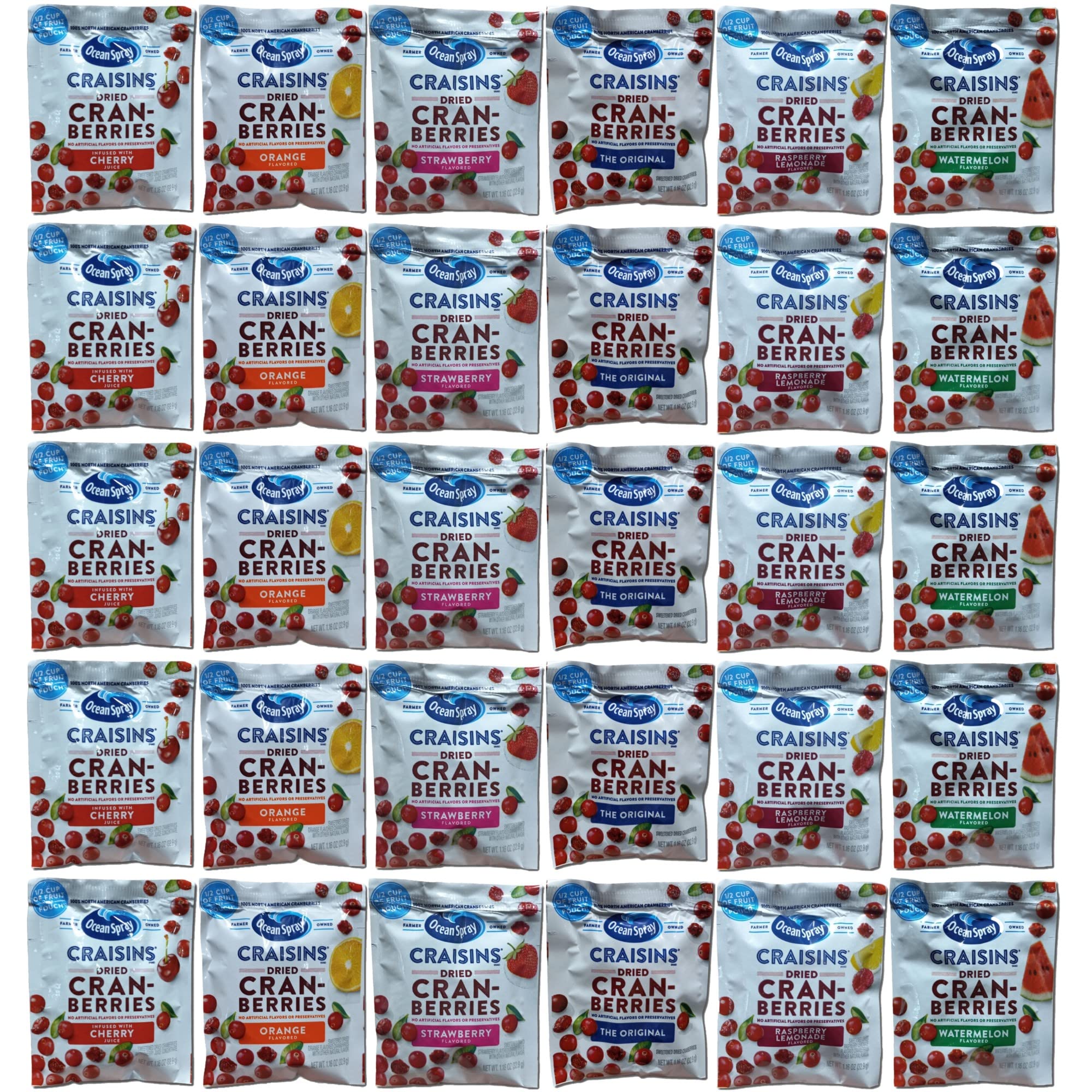 Dried Cranberries Single Serve Packets Variety Pack   5 Unique Flavors: Original , Cherry , Strawberry , Orange , Watermelon | 1.16 Oz | Pack of 30 6