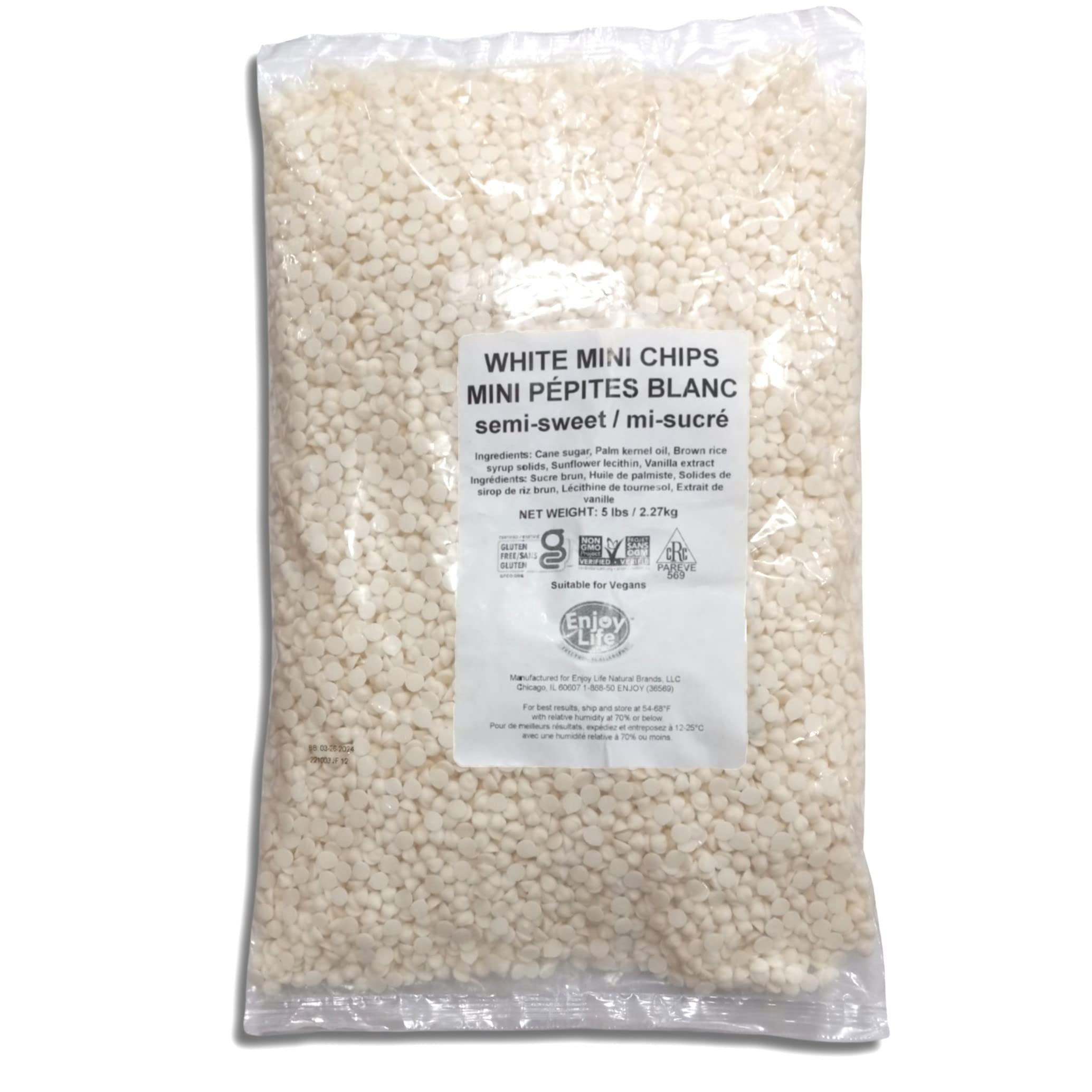 Semi-Sweet White Chocolate Mini Baking Chips | Allergy Friendly, Dairy Free, Vegan | 5 Pound Bulk Bag